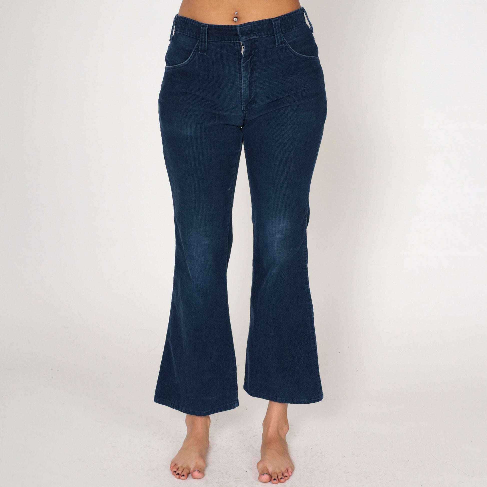 90s Dickies Navy Corduroy Bell Bottom Pants Mid Rise Small