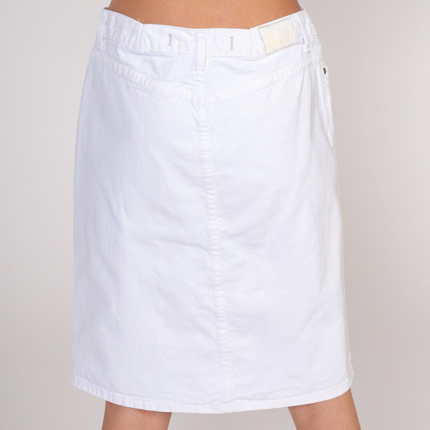 90s Guess White Denim Mini Skirt High Waisted Button Front Small 28