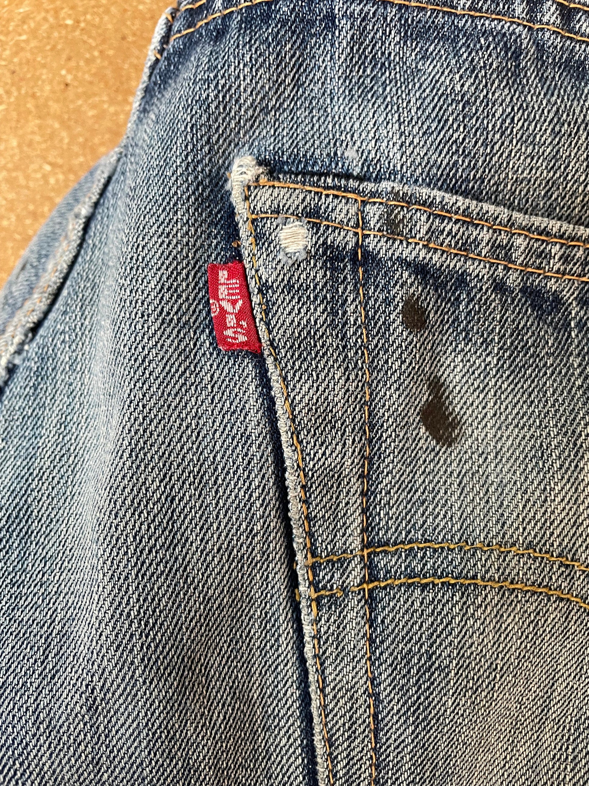 90s Levis Big E Selvedge Jeans Distressed Ripped Denim Men's 29/30