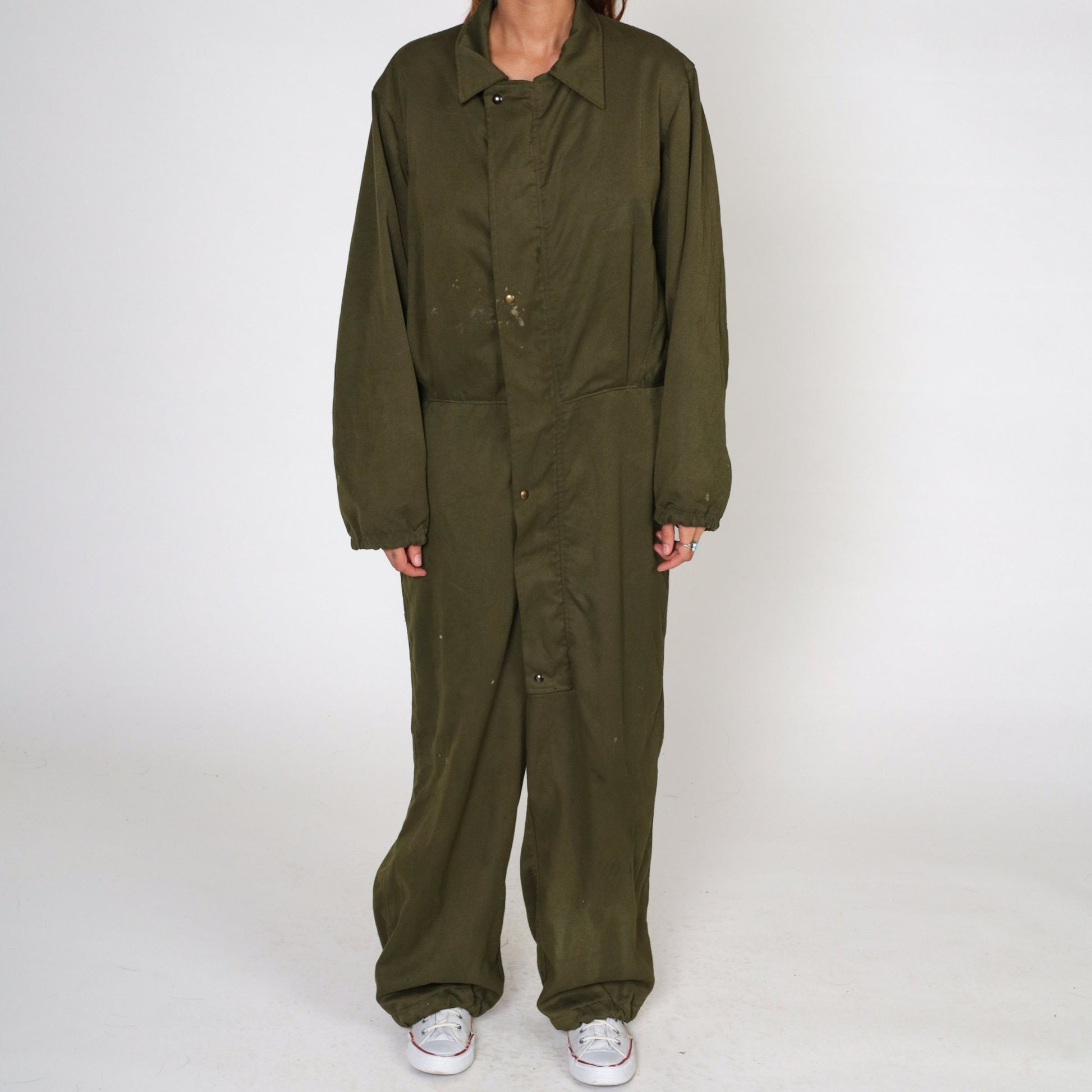 1990s Army Coveralls Flight Suit Olive Green Distressed Men's Small