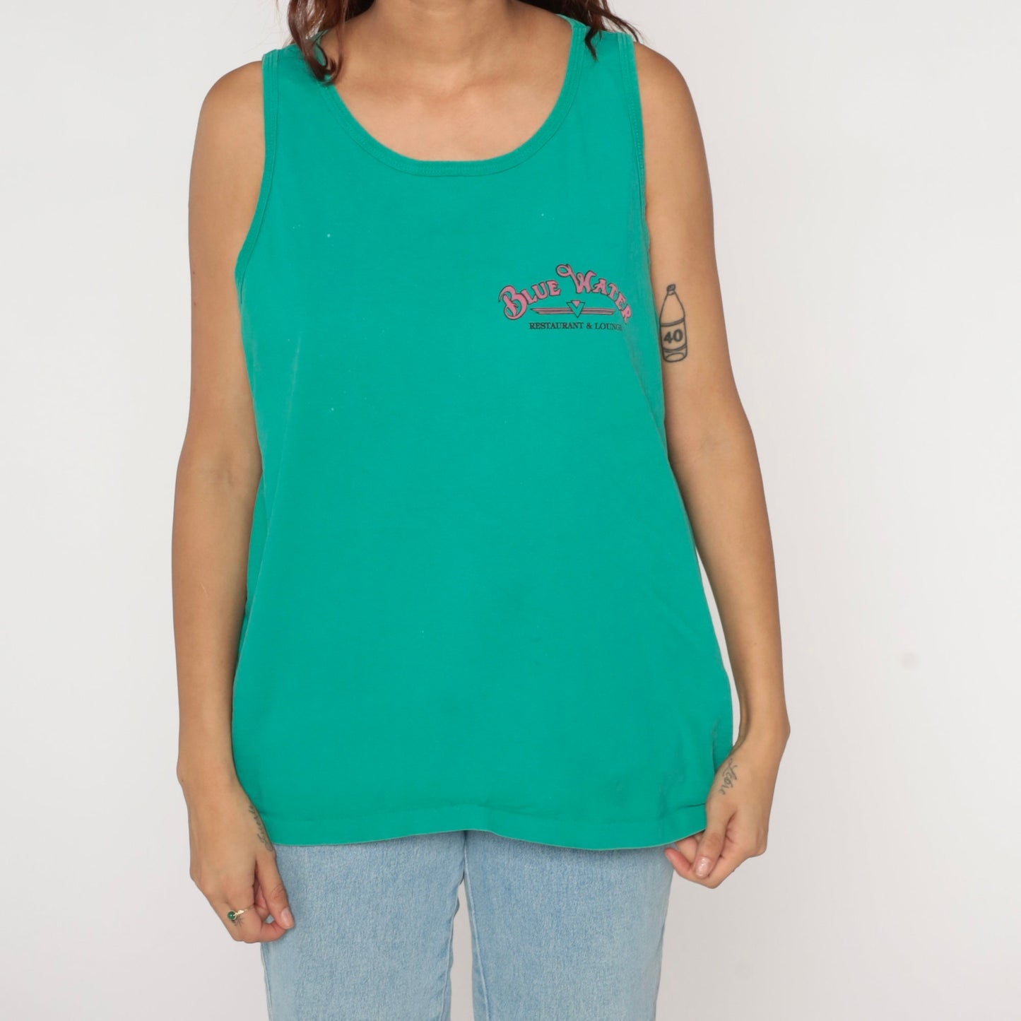 90s BlueWater Casino Parker Arizona Tank Top Green Graphic Tee Large