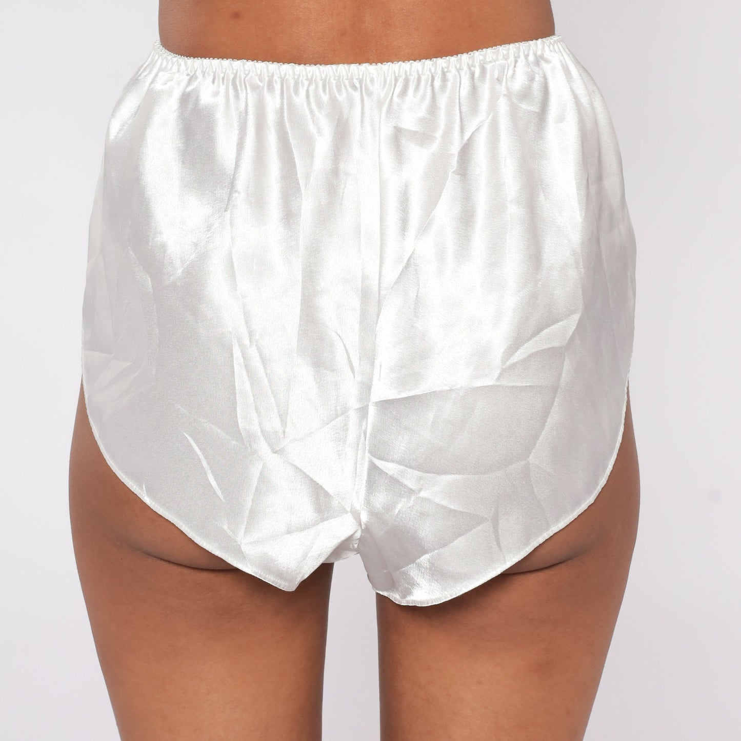 90s White Satin Tap Shorts High-Cut Sleep Shorts Elastic Waist Small