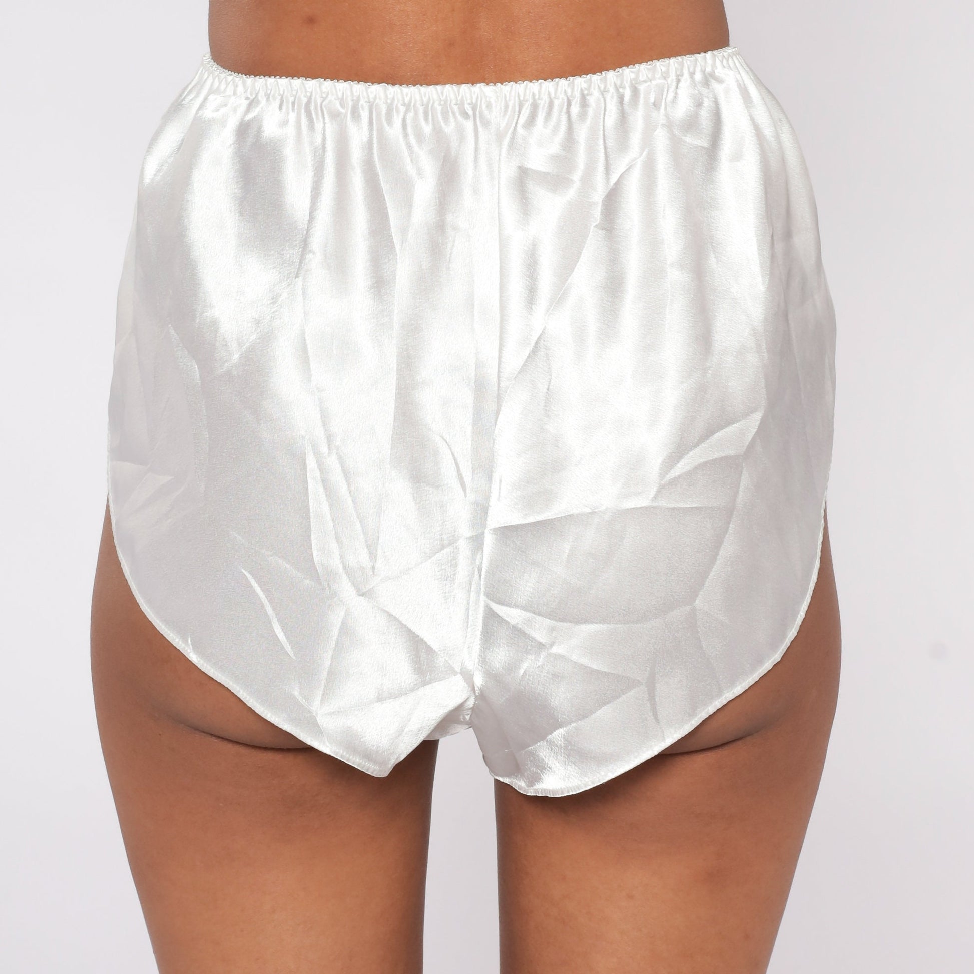 90s White Satin Tap Shorts High-Cut Sleep Shorts Elastic Waist Small