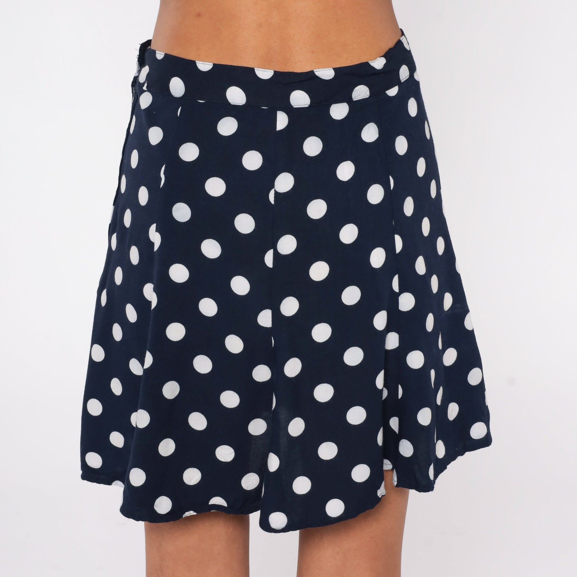 90s Navy Polka Dot Mini Skirt High Waist Pleated Small S