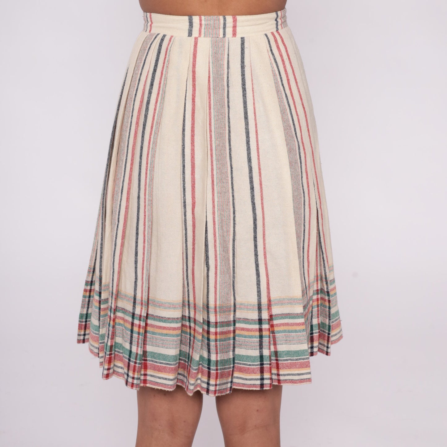 80s Plaid Wool Blend Mini Skirt High Waisted Buckle Strap Pleated XS