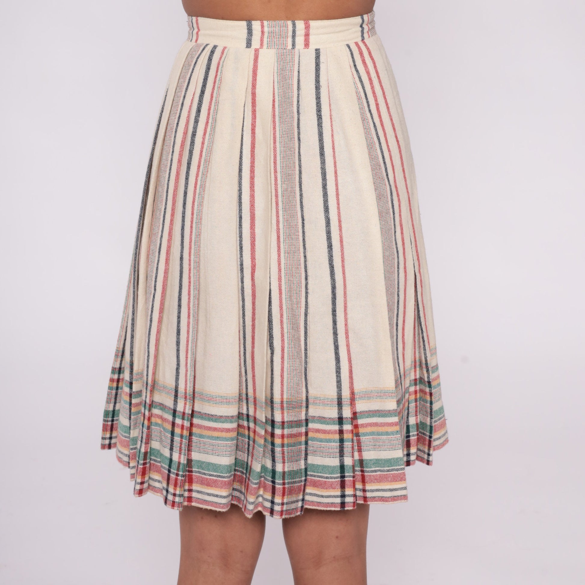80s Plaid Wool Blend Mini Skirt High Waisted Buckle Strap Pleated XS