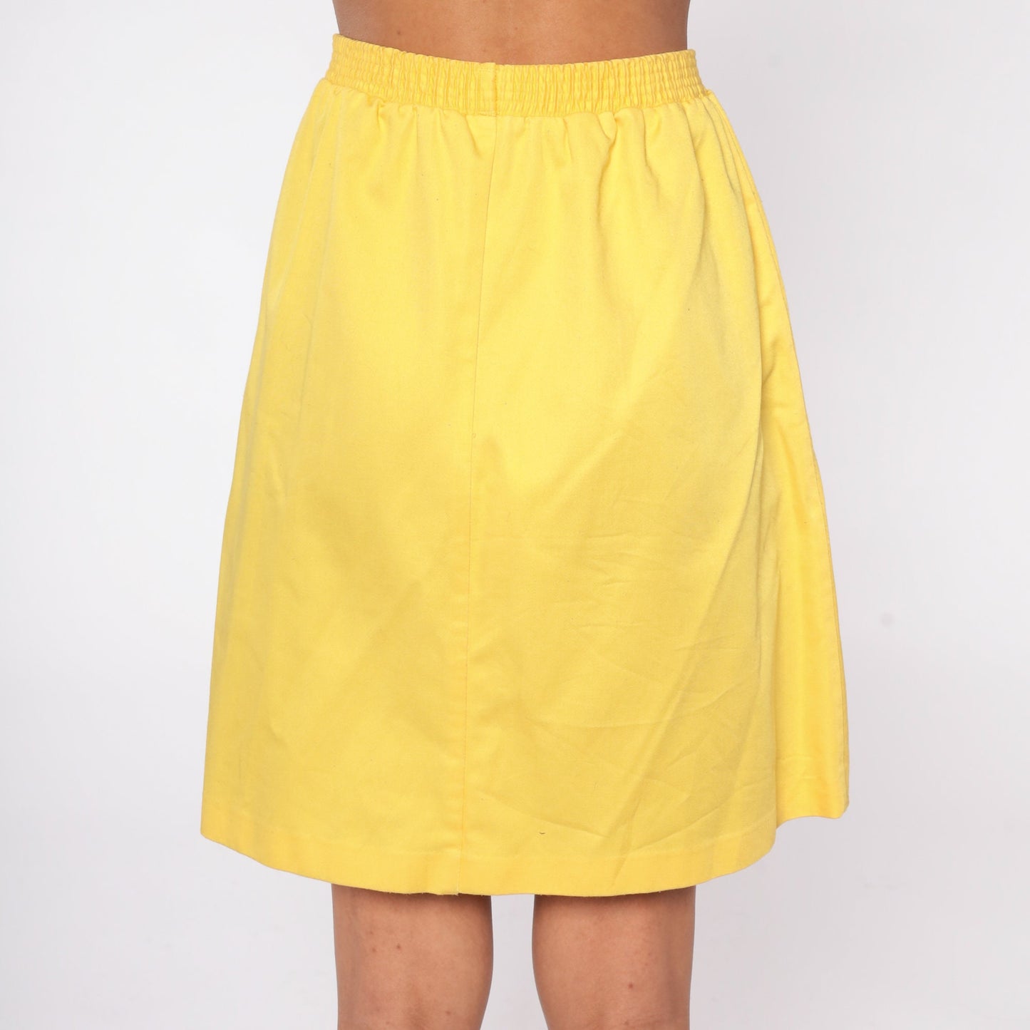 80s Yellow Mini Skirt Tulip Hem High Waist Elastic Pocket Medium M