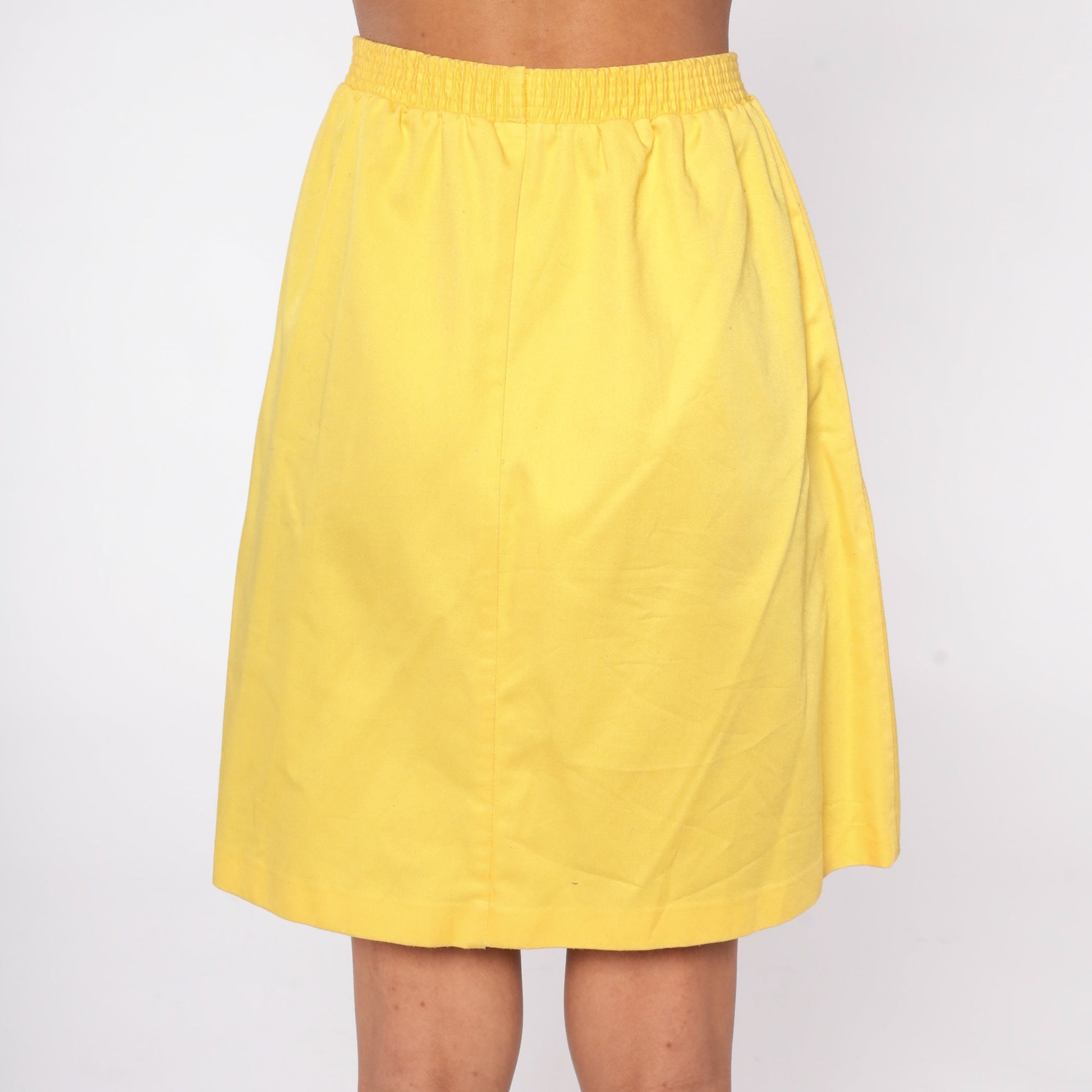 80s Yellow Mini Skirt Tulip Hem High Waist Elastic Pocket Medium M