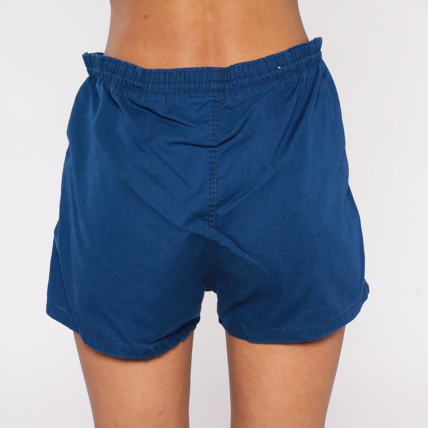 80s Blue Cotton Running Shorts High Rise Drawstring Waist Medium