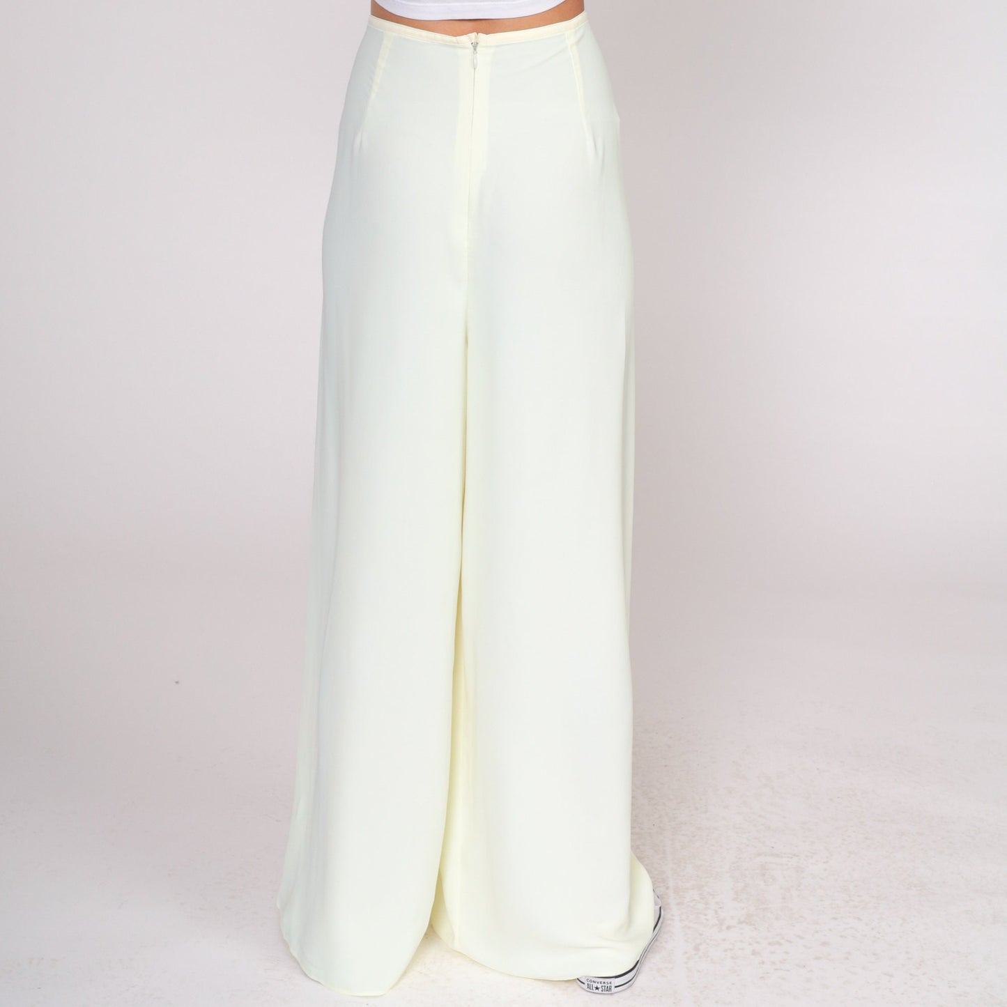 70s Pale Yellow Wide Leg Palazzo Pants High Waist Bell Bottom Medium