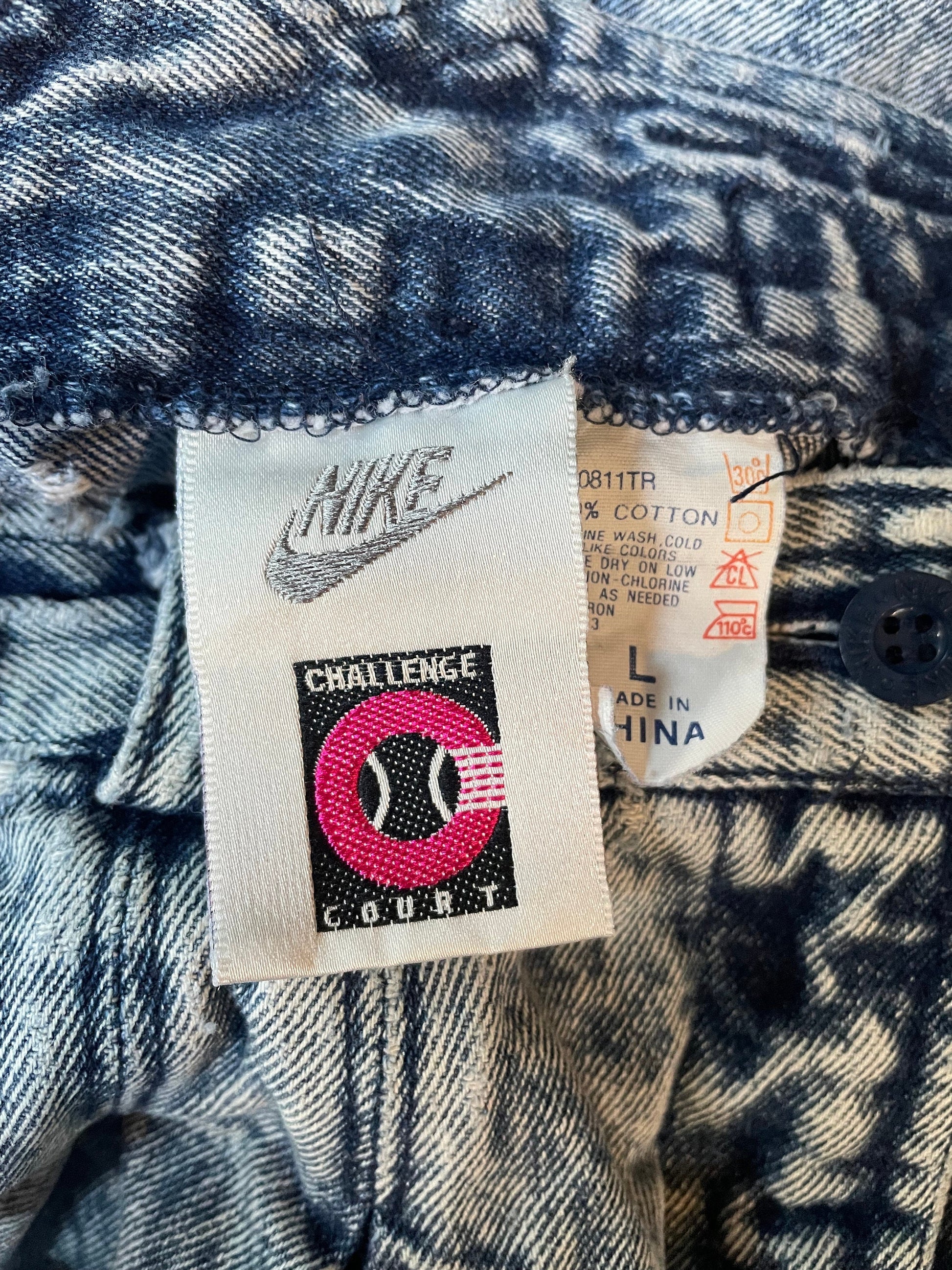 90s Nike Challenge Court Acid Wash Denim Mini Skirt High Waisted Blue Large L