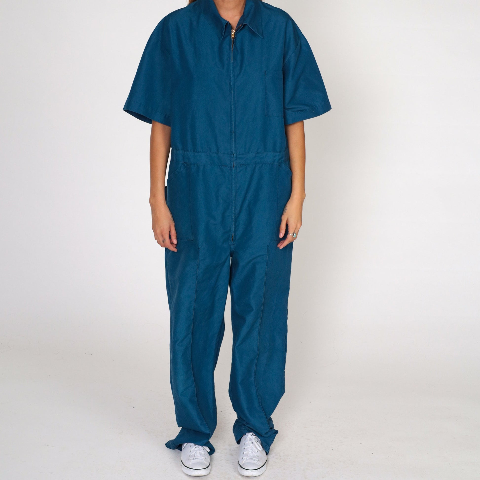 80s Blue Boiler Suit Coveralls Short Sleeve Workwear Jumpsuit Men's Large L