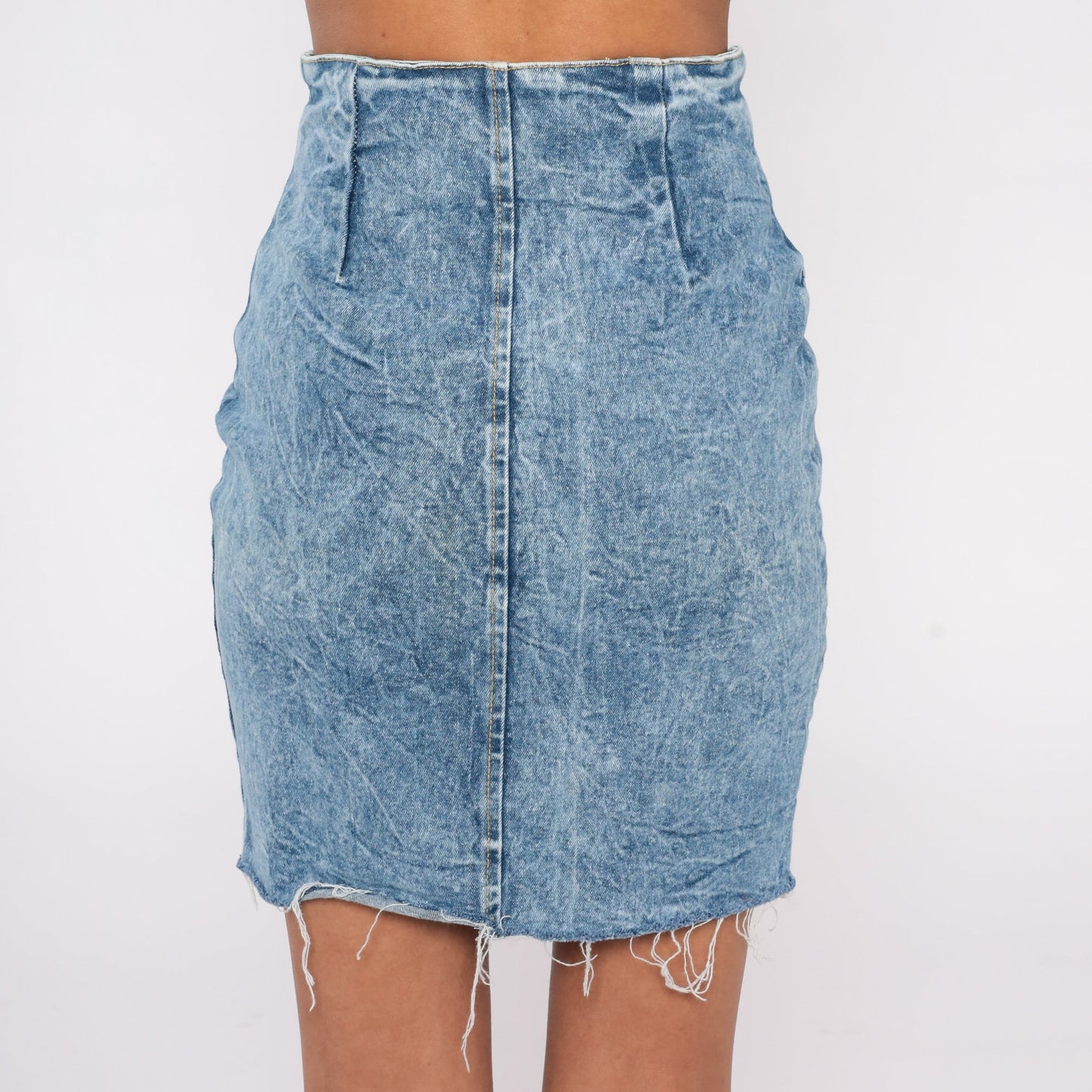90s Pleeze Acid Wash Denim Mini Skirt High Waist Snap Front Blue Extra Small