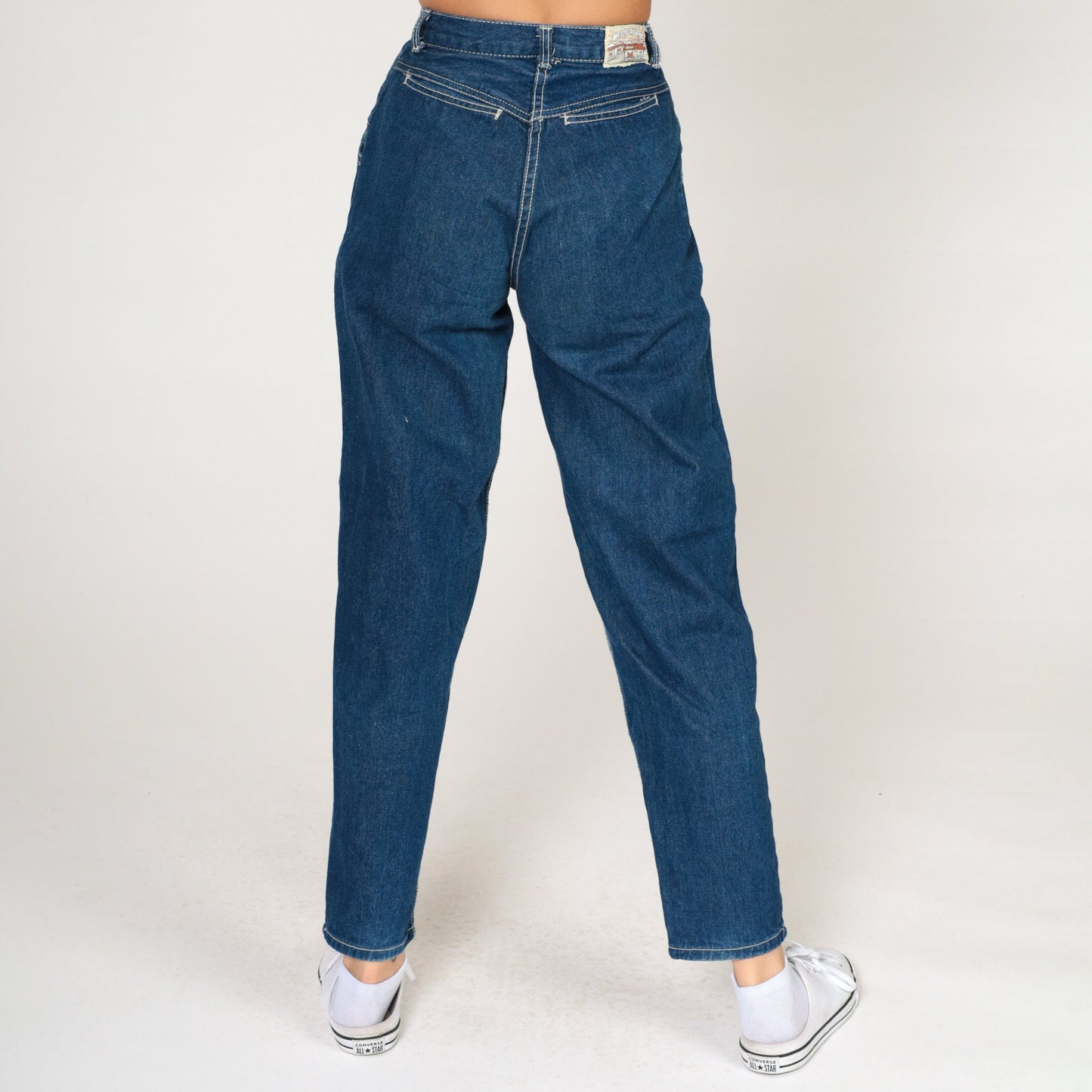 80s Dark Wash High Waisted Straight Leg Jeans Tapered Blue Denim Extra Small