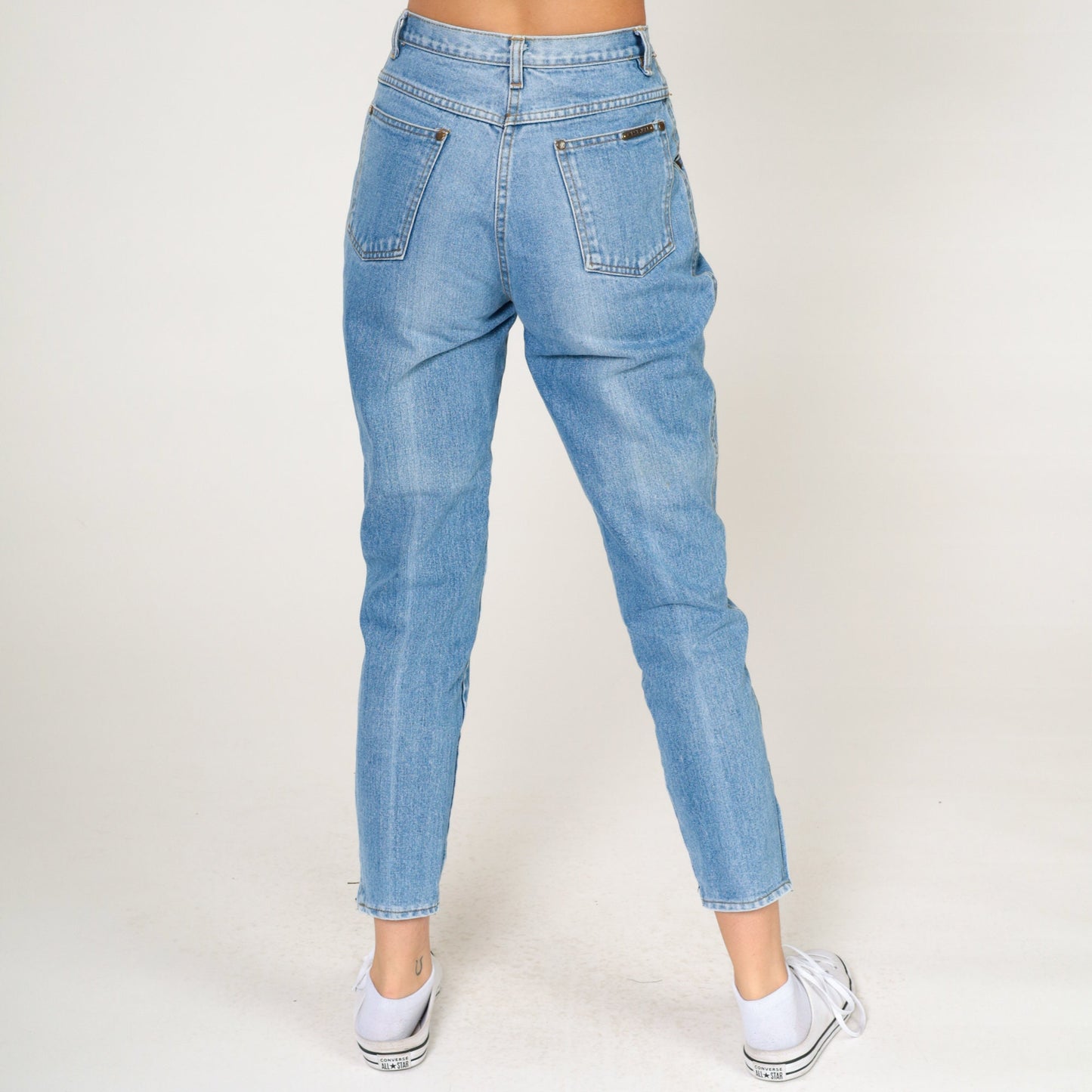 80s High-Waisted Skinny Jeans Ankle Zipper Faded Blue Denim Extra Small