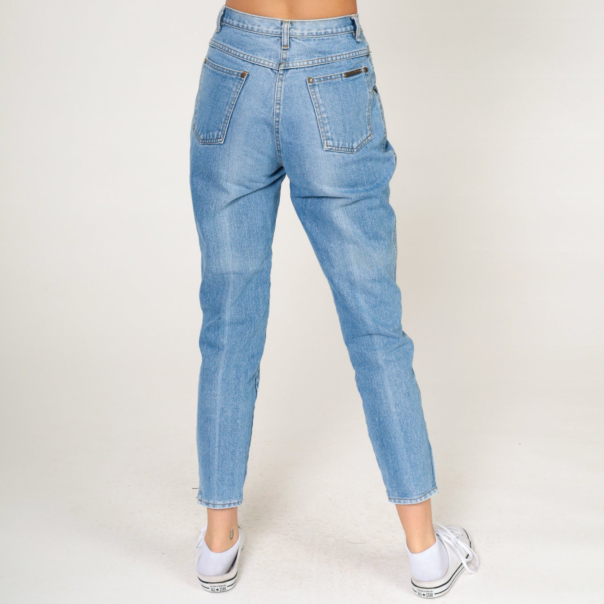80s High-Waisted Skinny Jeans Ankle Zipper Faded Blue Denim Extra Small