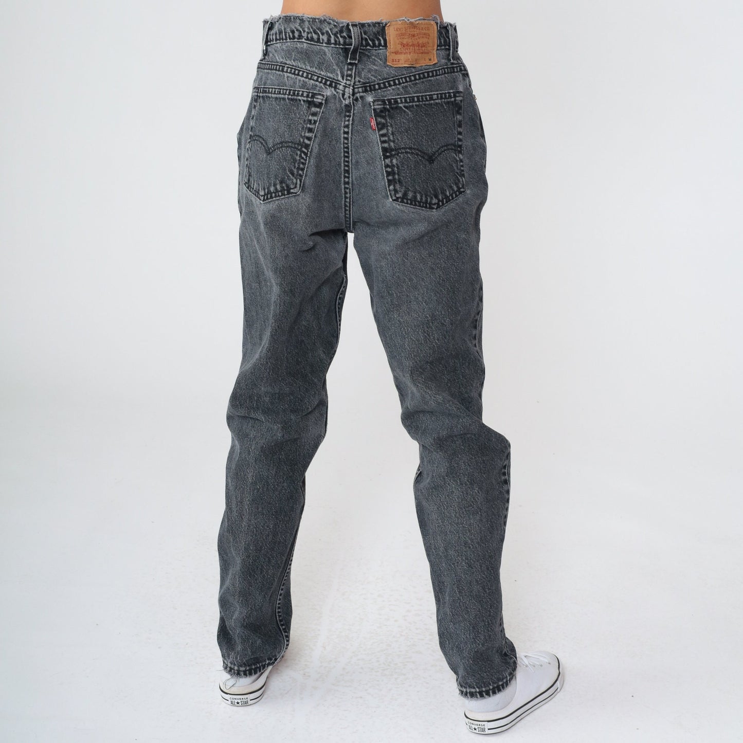 80s Levi's 512 Faded Black Denim High Waist Tapered Jeans Medium