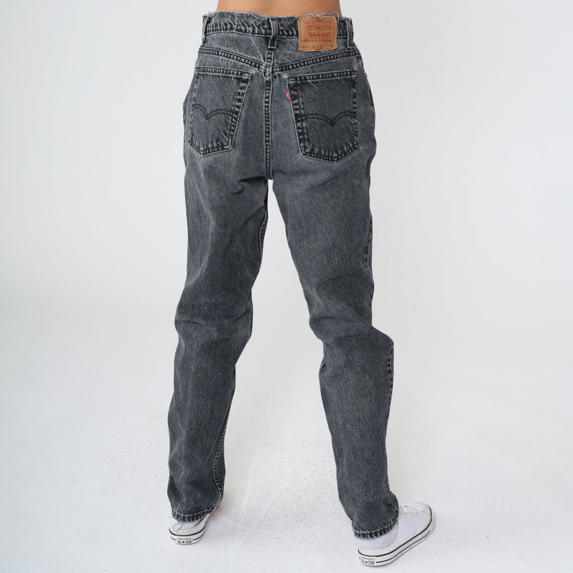 80s Levi's 512 Faded Black Denim High Waist Tapered Jeans Medium