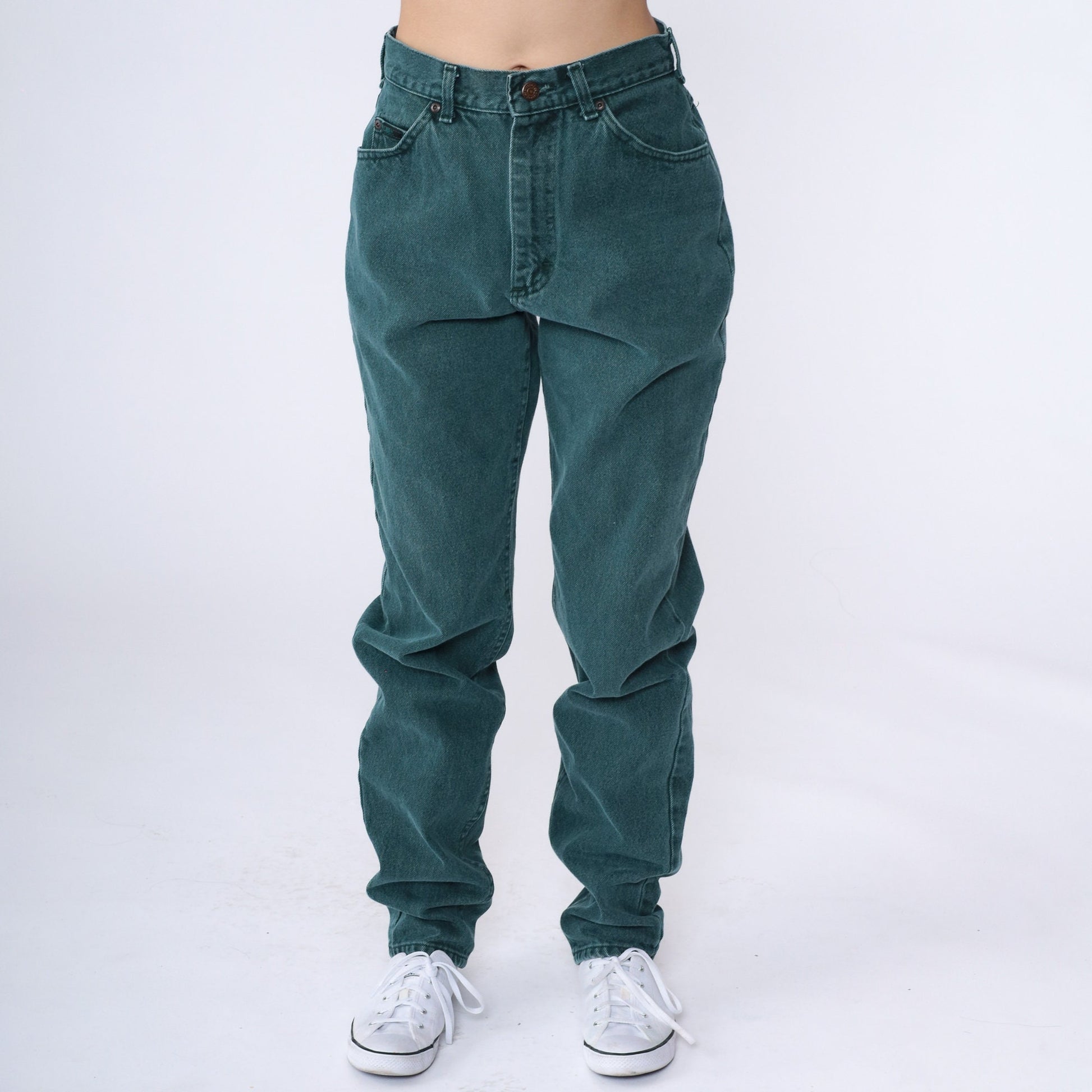 90s Lee Dark Green Tapered High-Waist Jeans Cotton Denim Small
