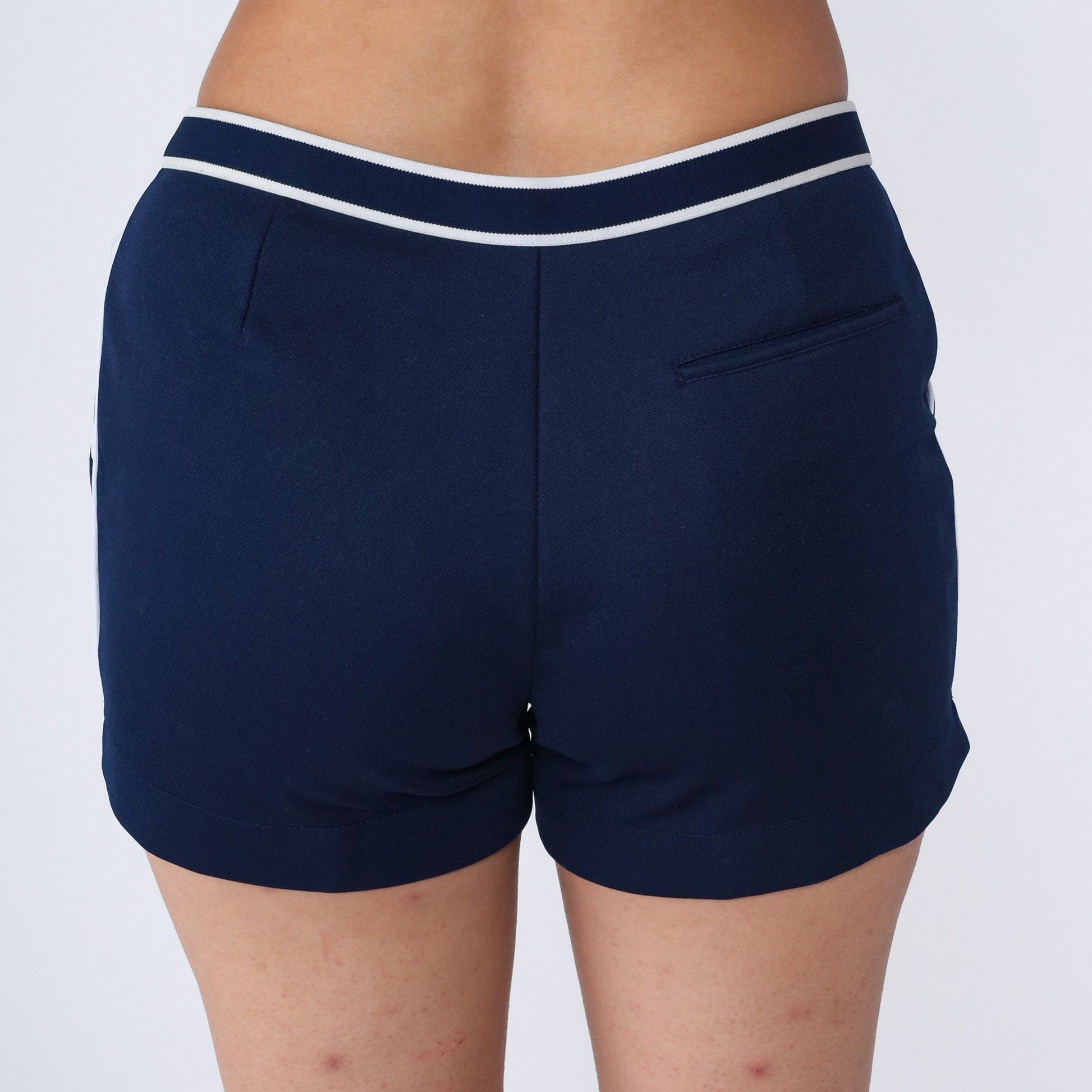 80s Ecco Navy Swim Trunks White Striped Bathing Suit Shorts Medium