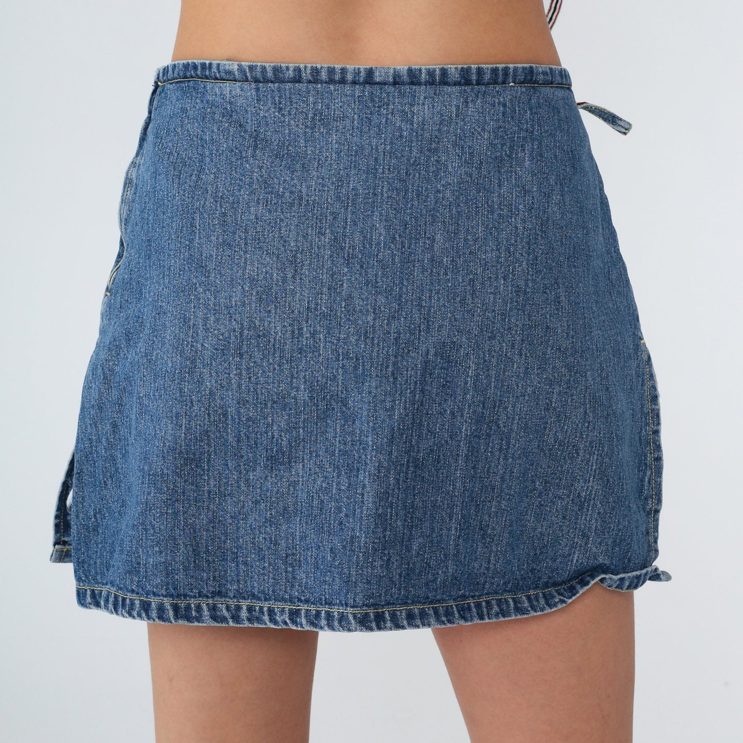 Tommy Hilfiger Y2K Denim Skort Blue Wrap Mini Embroidered Logo Medium