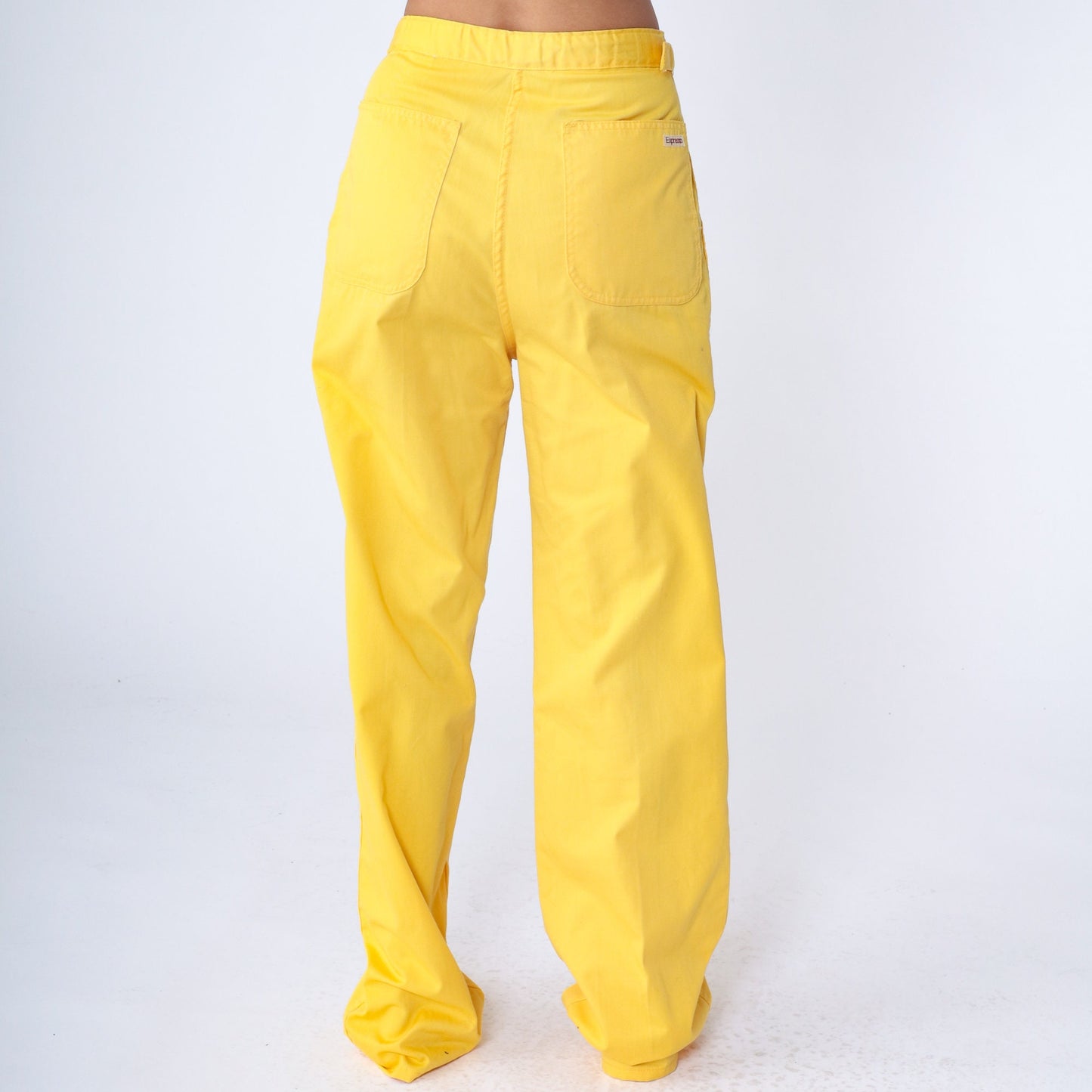 80s Yellow High-Waisted Straight Leg Pants Cotton Blend Medium