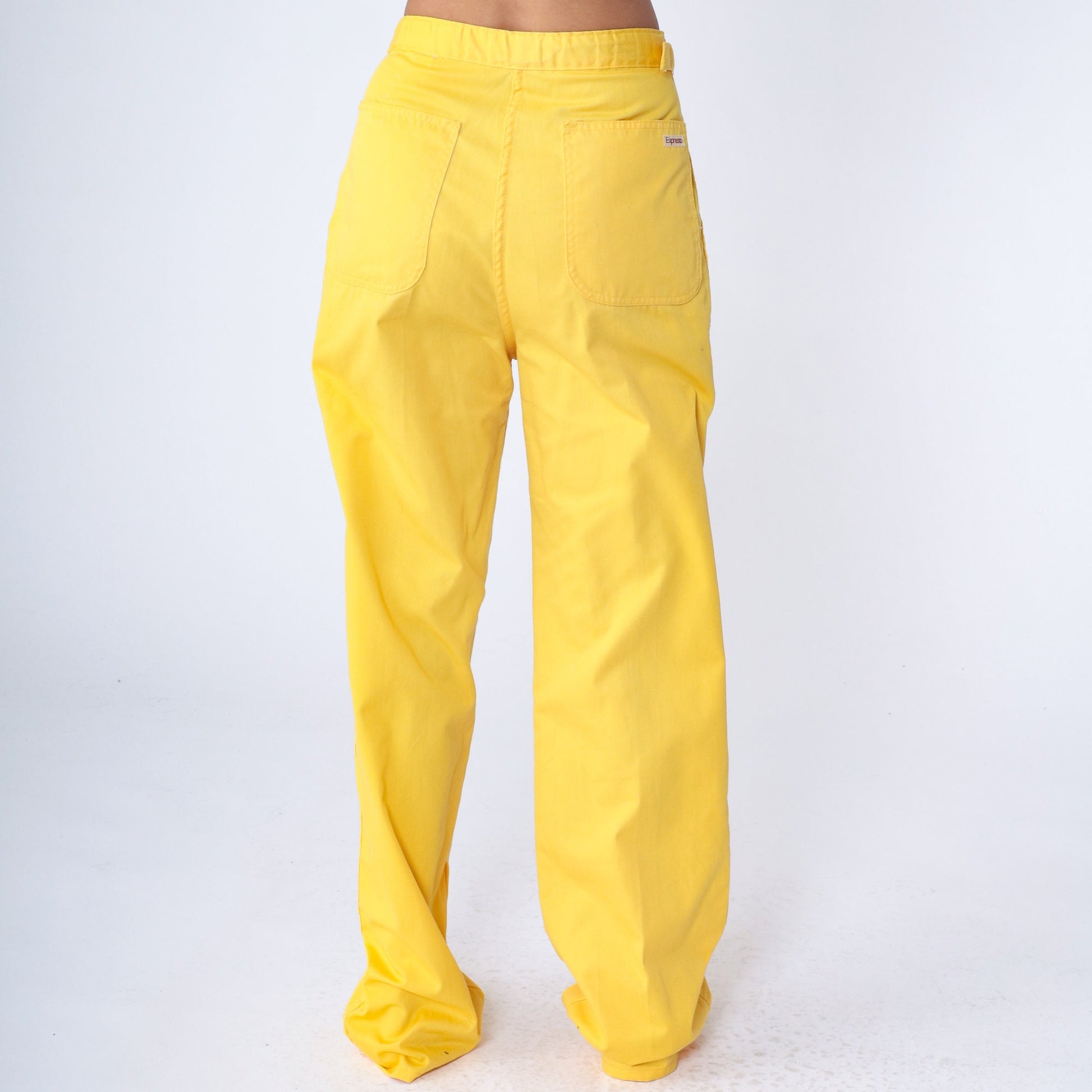 80s Yellow High-Waisted Straight Leg Pants Cotton Blend Medium