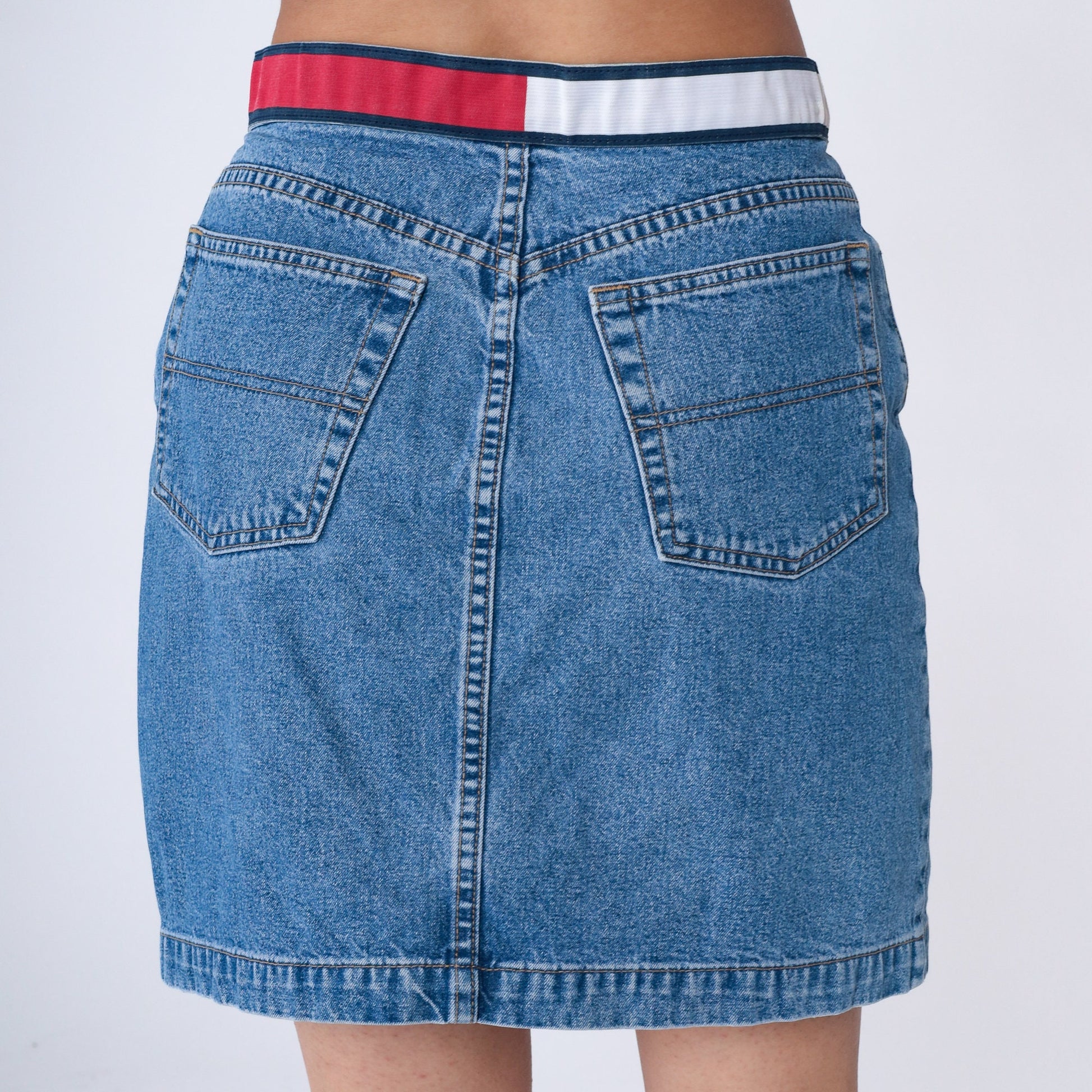 Tommy Hilfiger Y2K Denim Mini Skirt Blue High-Waisted Pencil Cut Medium 8
