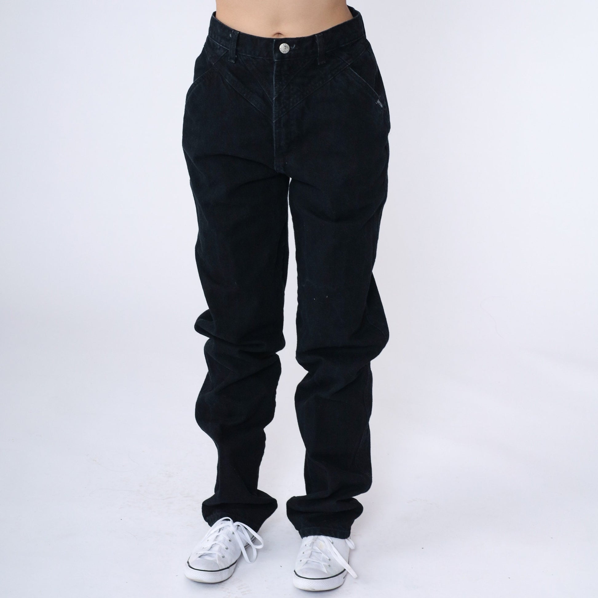 90s Rocky Mountain Black Denim High Waisted Jeans Tapered Leg Small