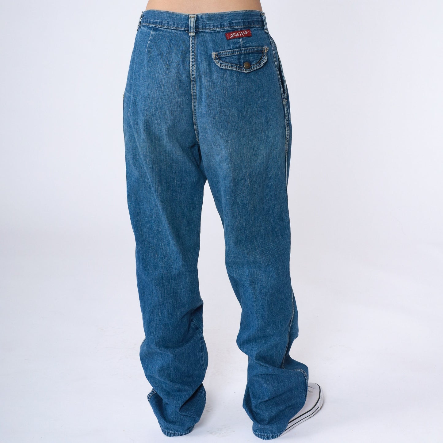 90s Zena High Rise Pleated Straight Leg Jeans Blue Denim Small 28