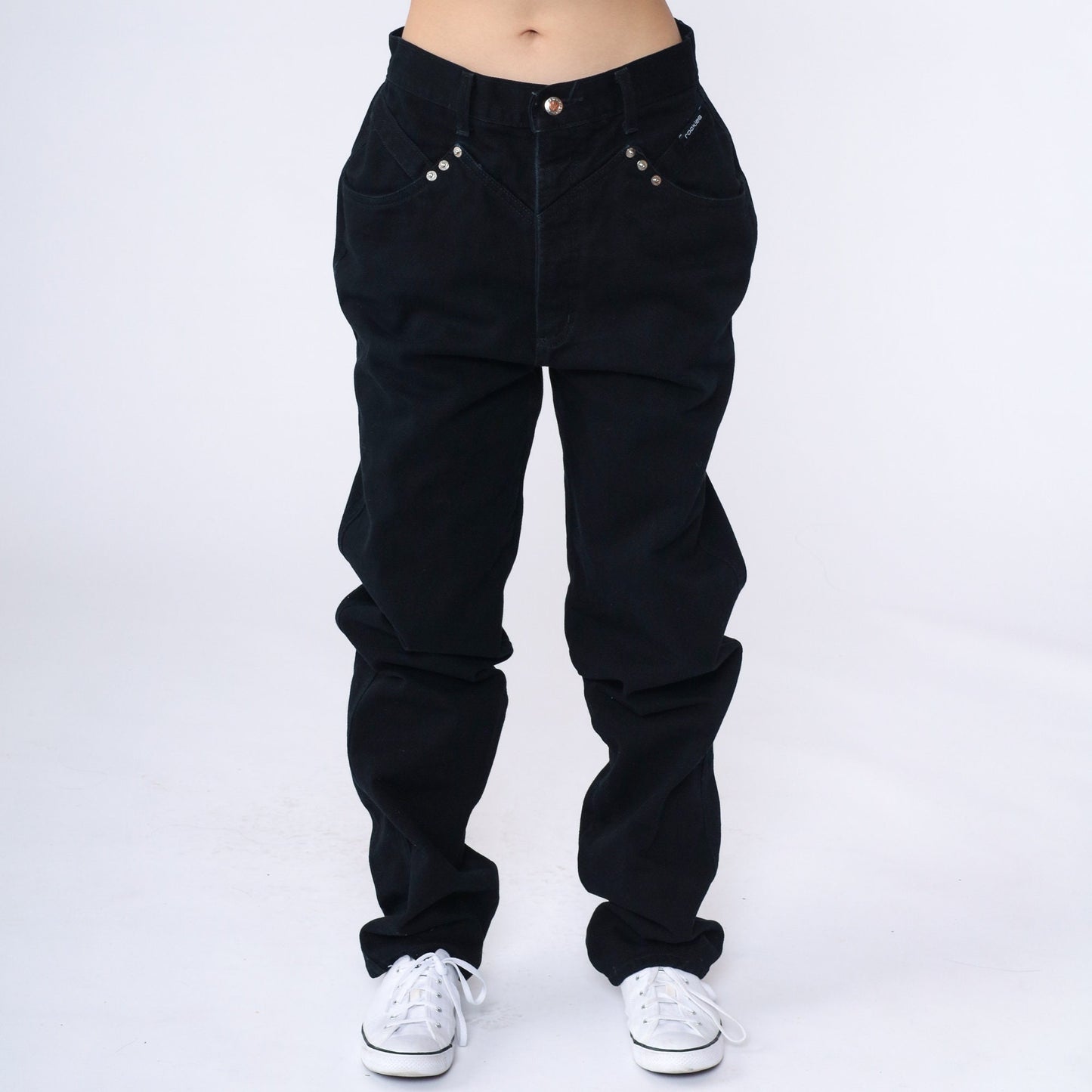 90s Rockies Black Denim High Waisted Tapered Jeans Yoke 29 Long