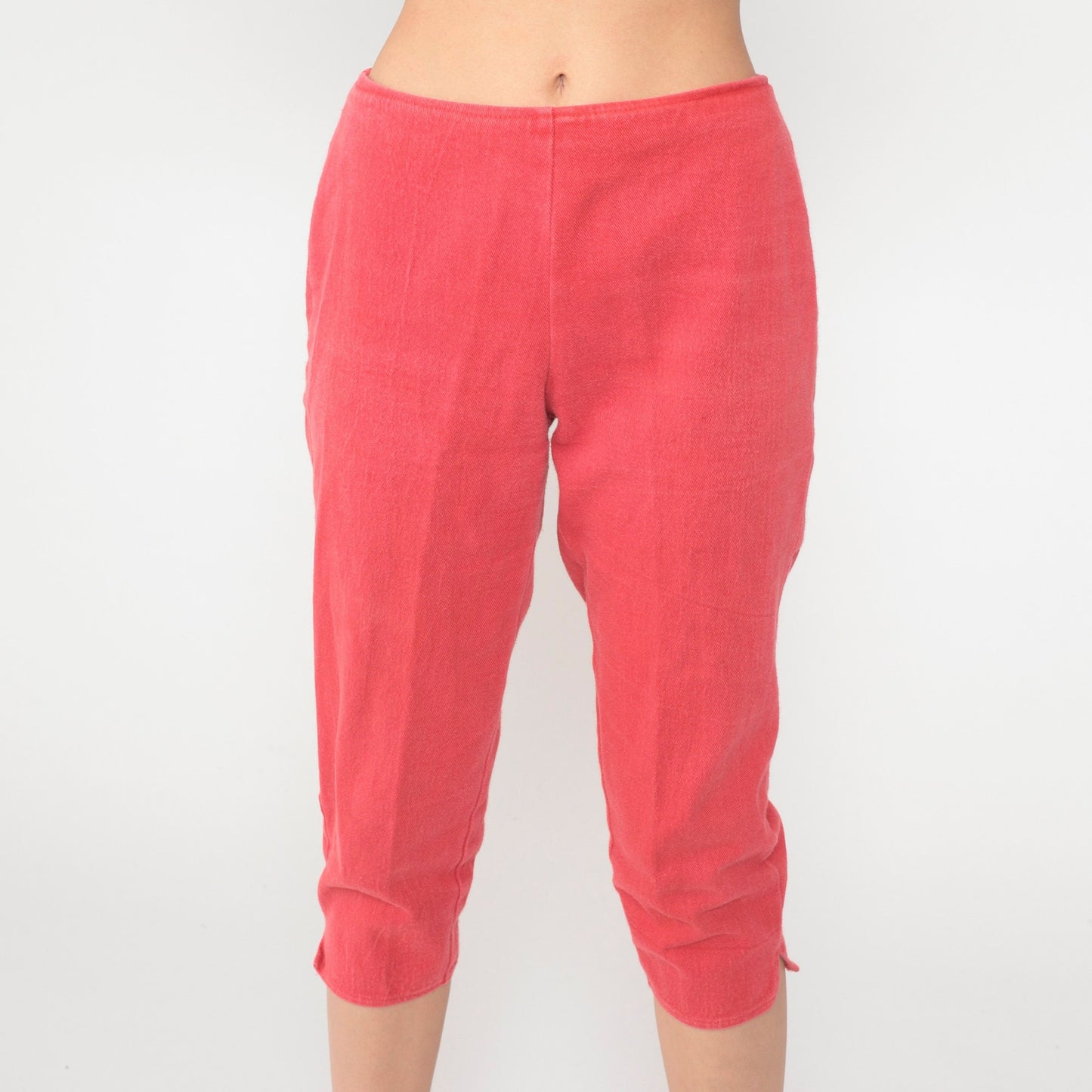 90s Red Capri Pants High Waist Cotton Cropped Trousers Small