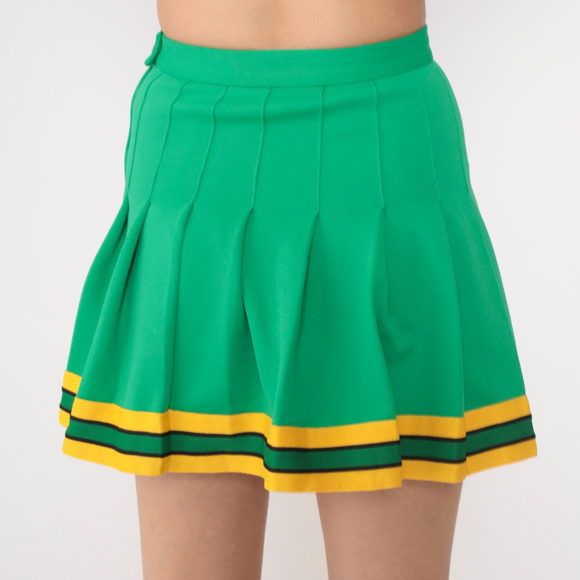 70s Green Pleated Mini Skirt High Waist Tennis Skirt 2XS