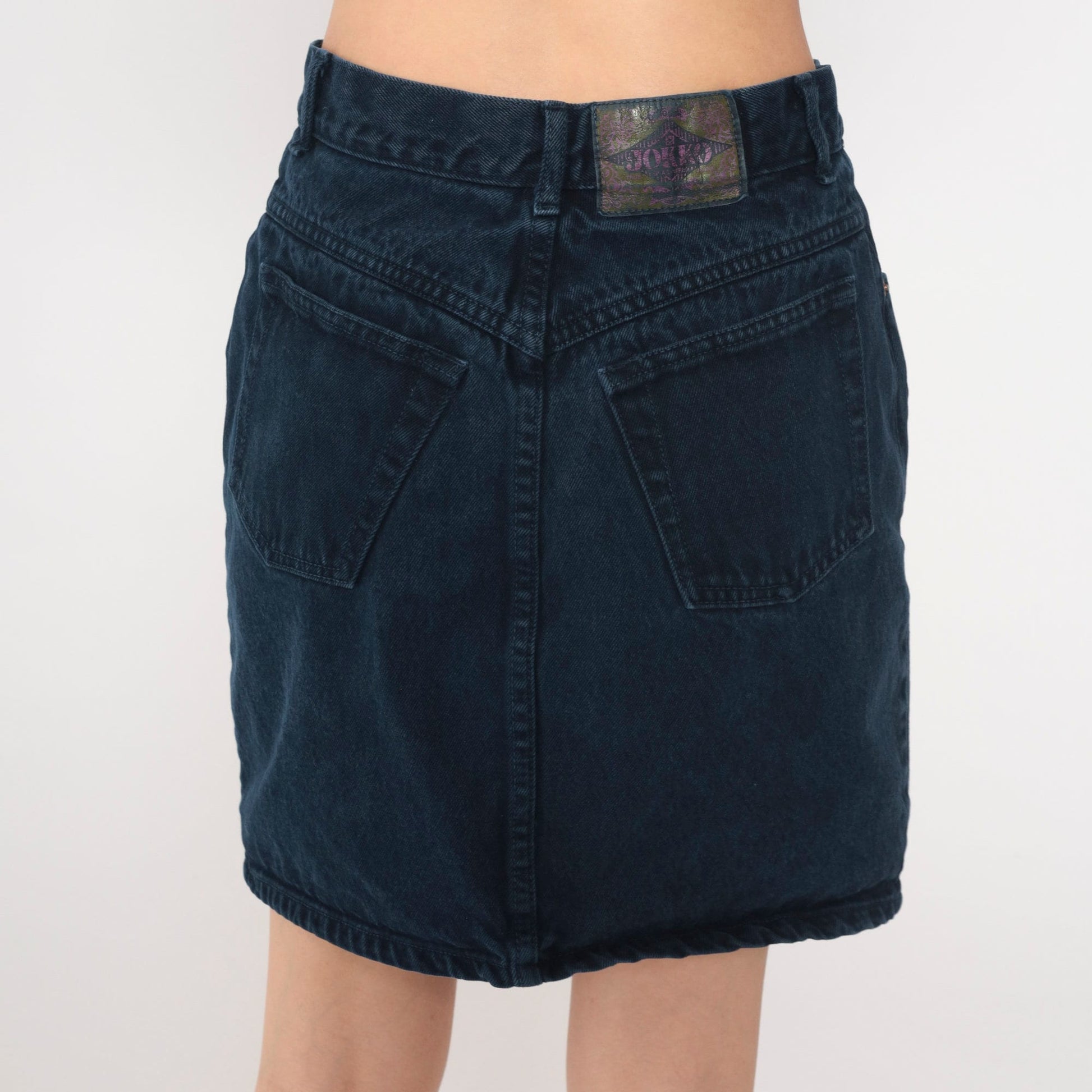 90s Jokko Black Denim Mini Skirt High Waisted Small