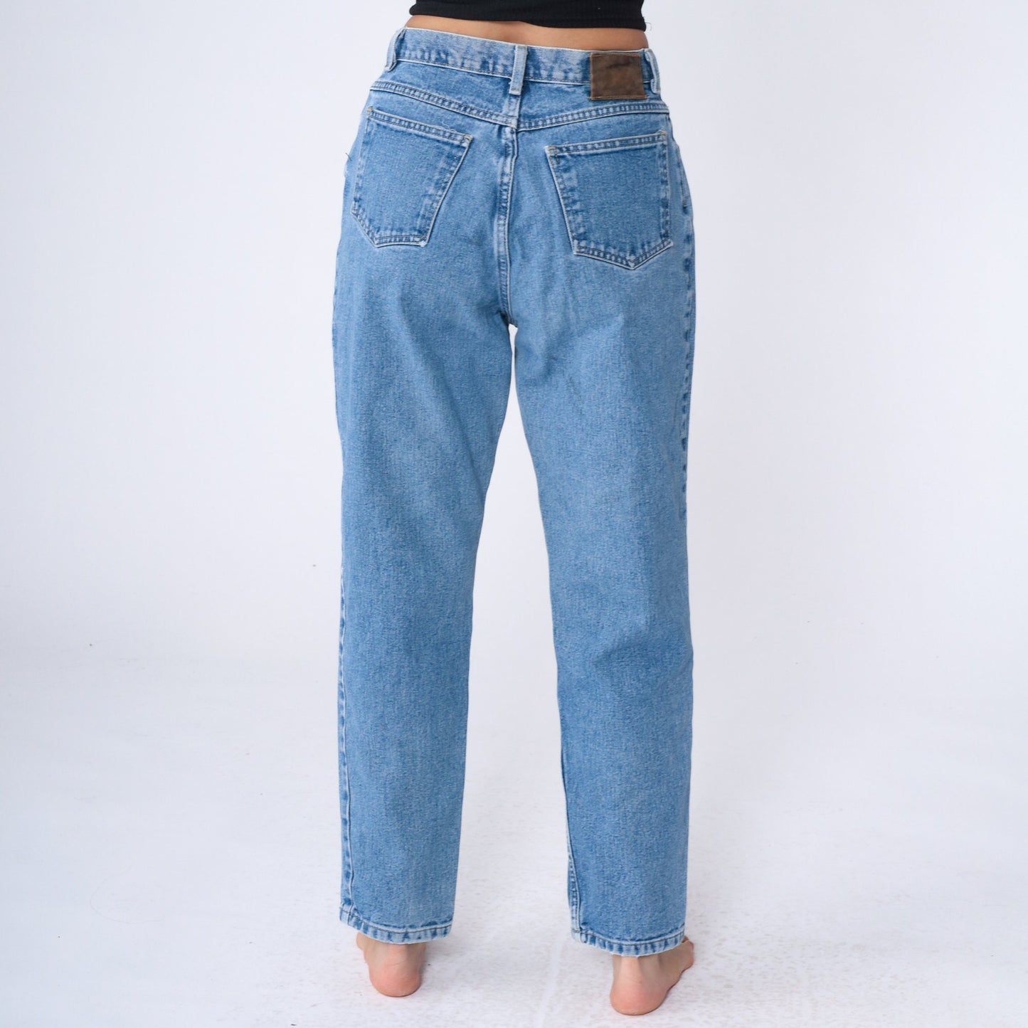 90s Mom Jeans High Rise Tapered Denim Stone Wash Blue Medium