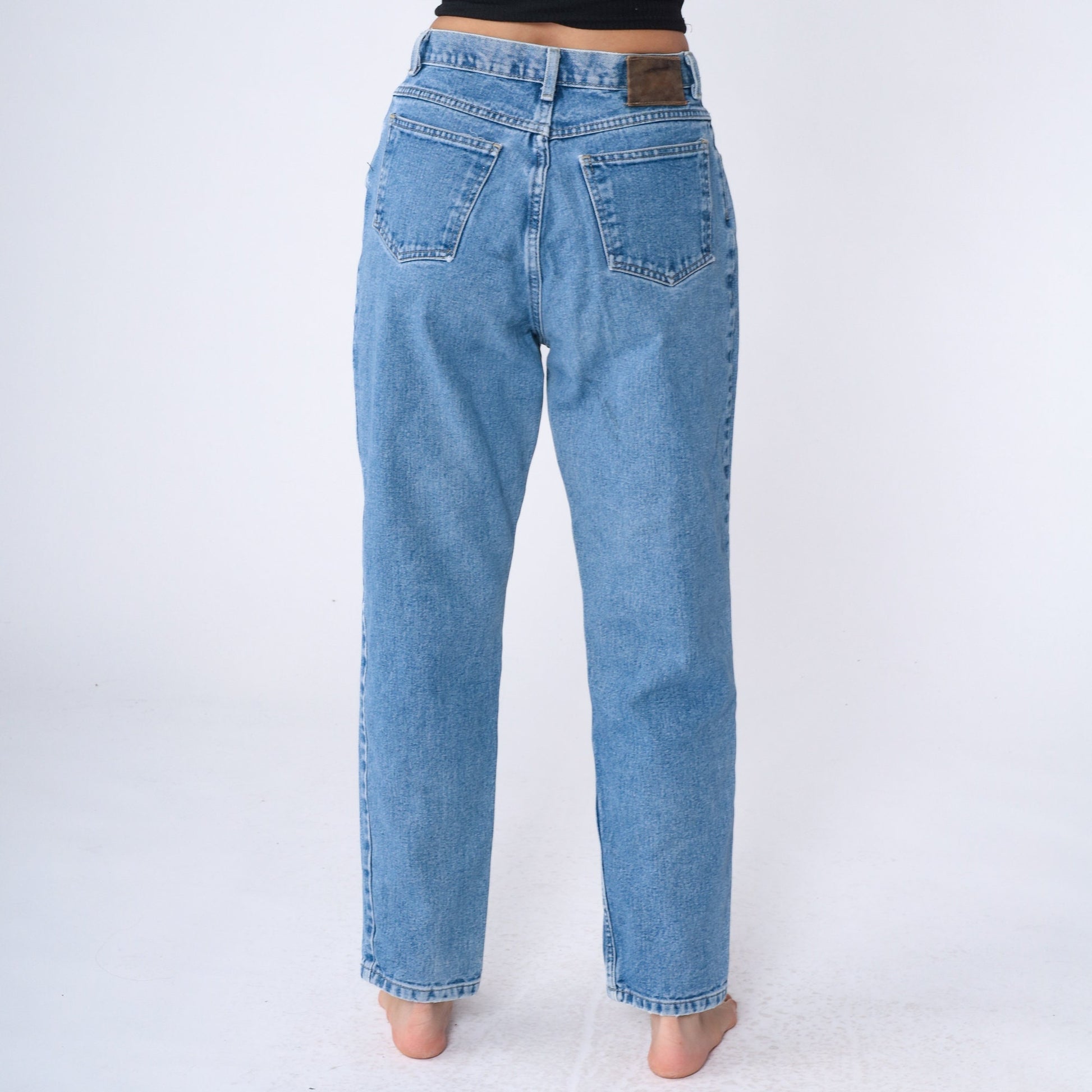 90s Mom Jeans High Rise Tapered Denim Stone Wash Blue Medium