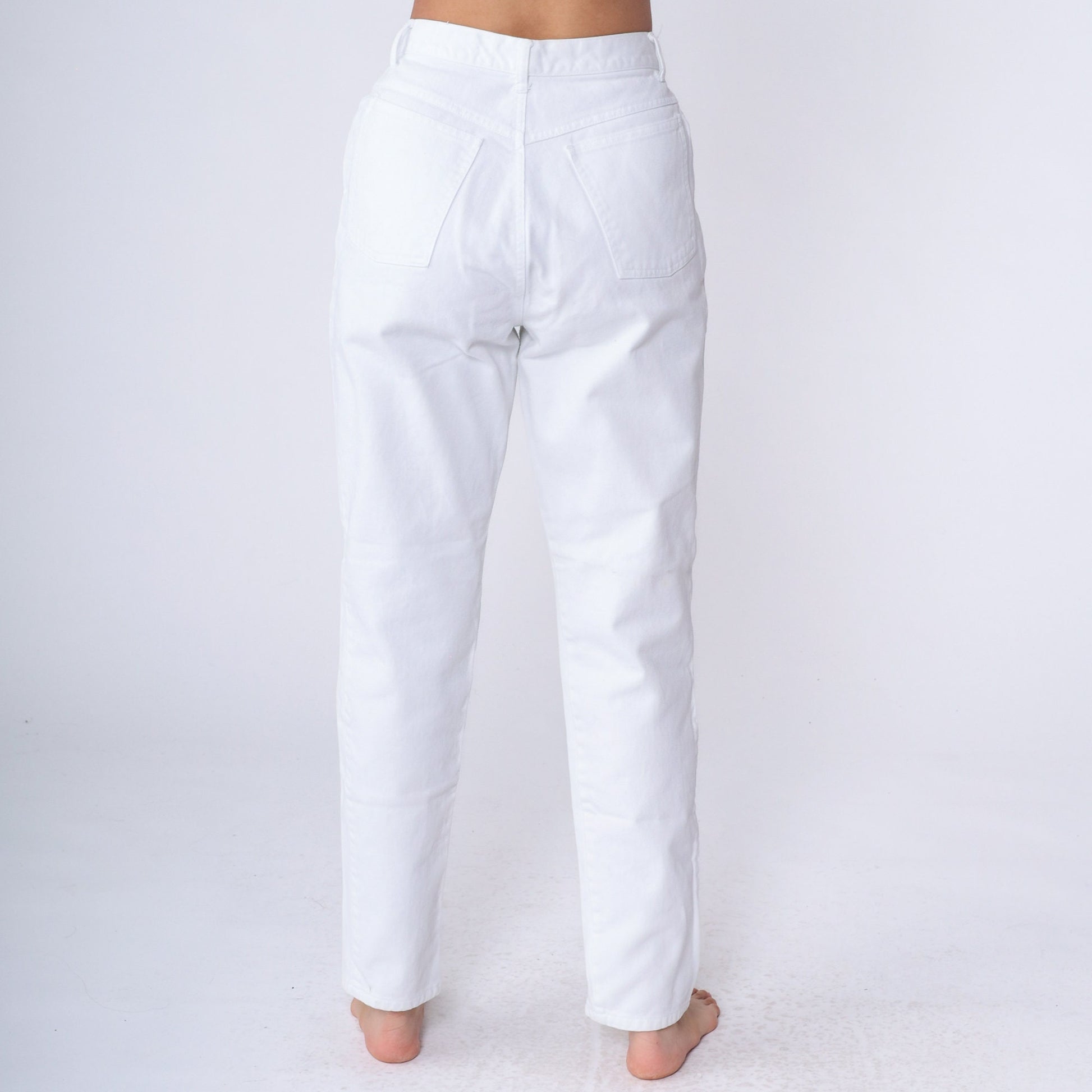 90s White Tapered Mom Jeans High Rise Cotton Denim Small