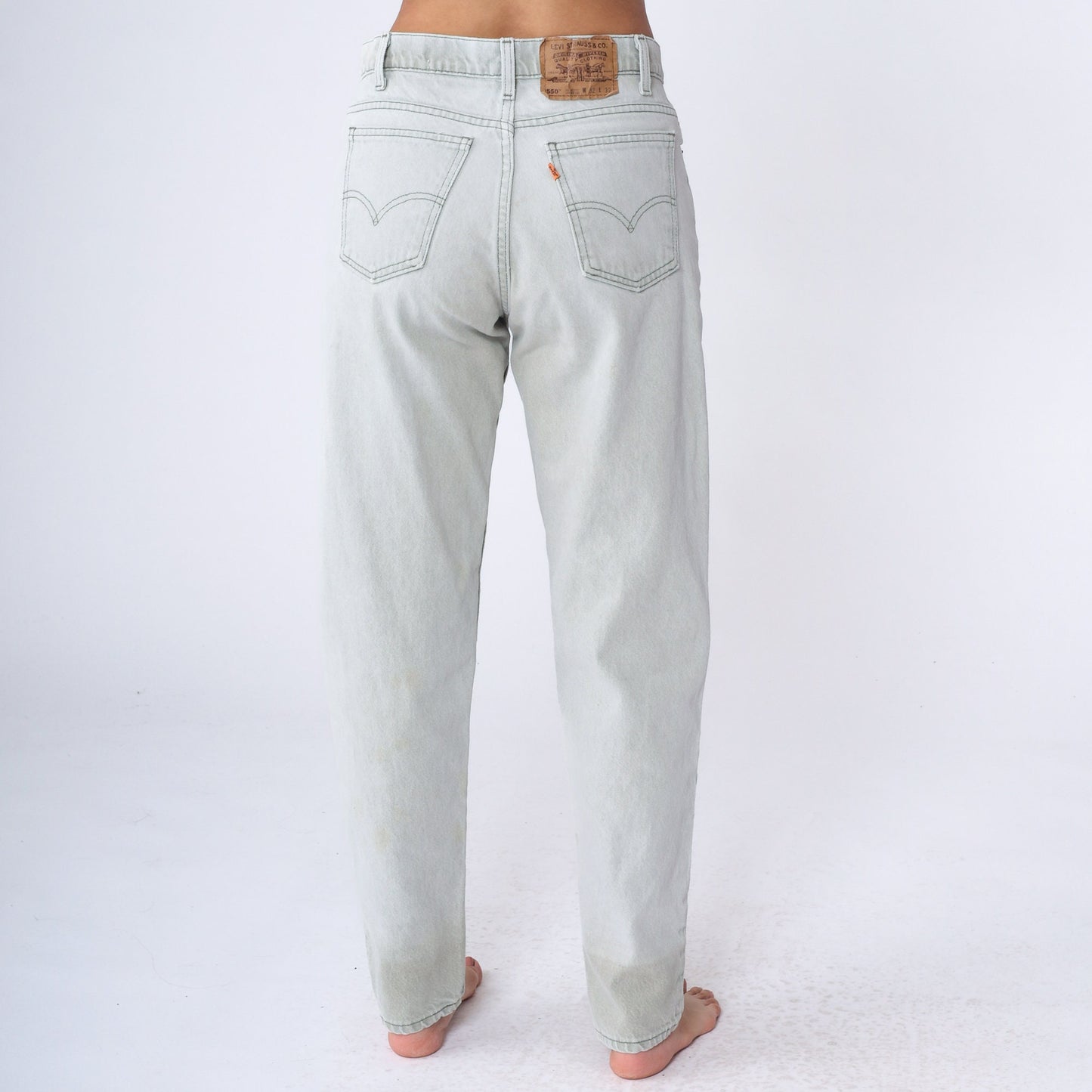 90s Levi's 550 Light Grey Denim Jeans High Rise Relaxed Tapered Men's 32x32