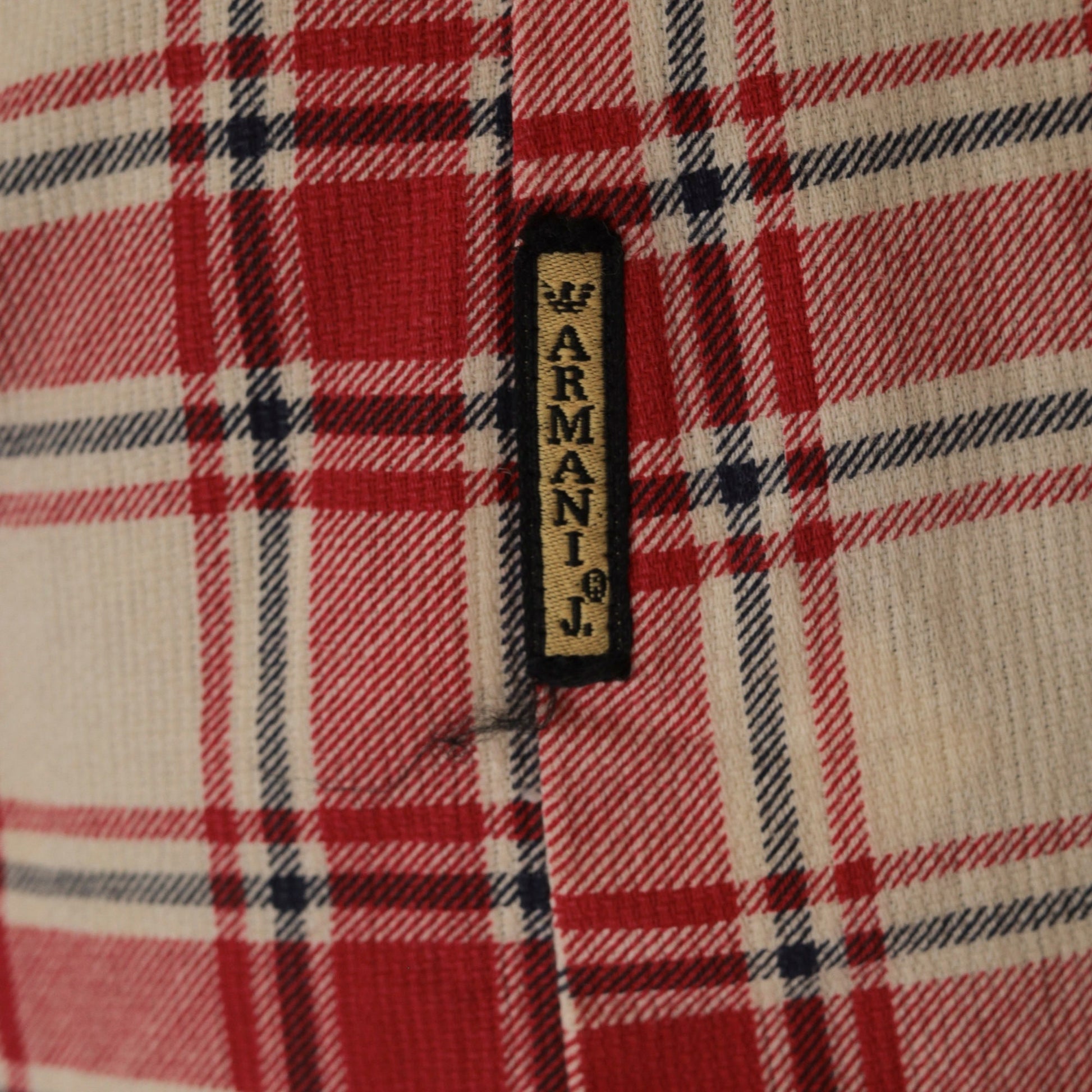 80s Armani Jeans Red Plaid Shirt & Cream Wool Vest Set Small