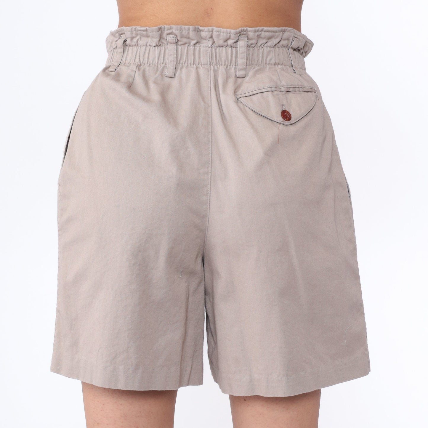 90s Khaki Pleated Paper Bag Shorts High Waisted Cotton Small