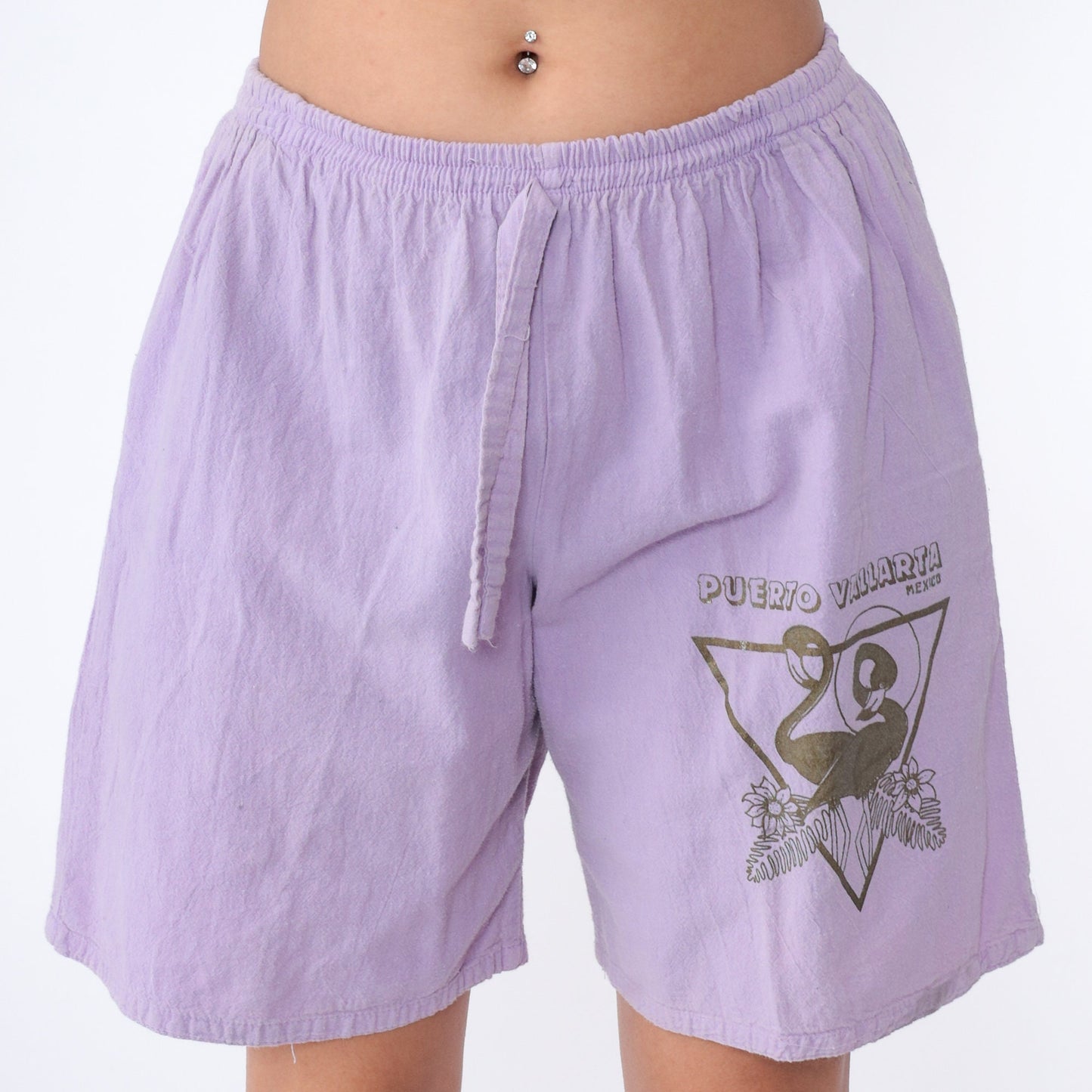 90s Puerto Vallarta Flamingo Graphic Shorts Lavender High Waisted Small