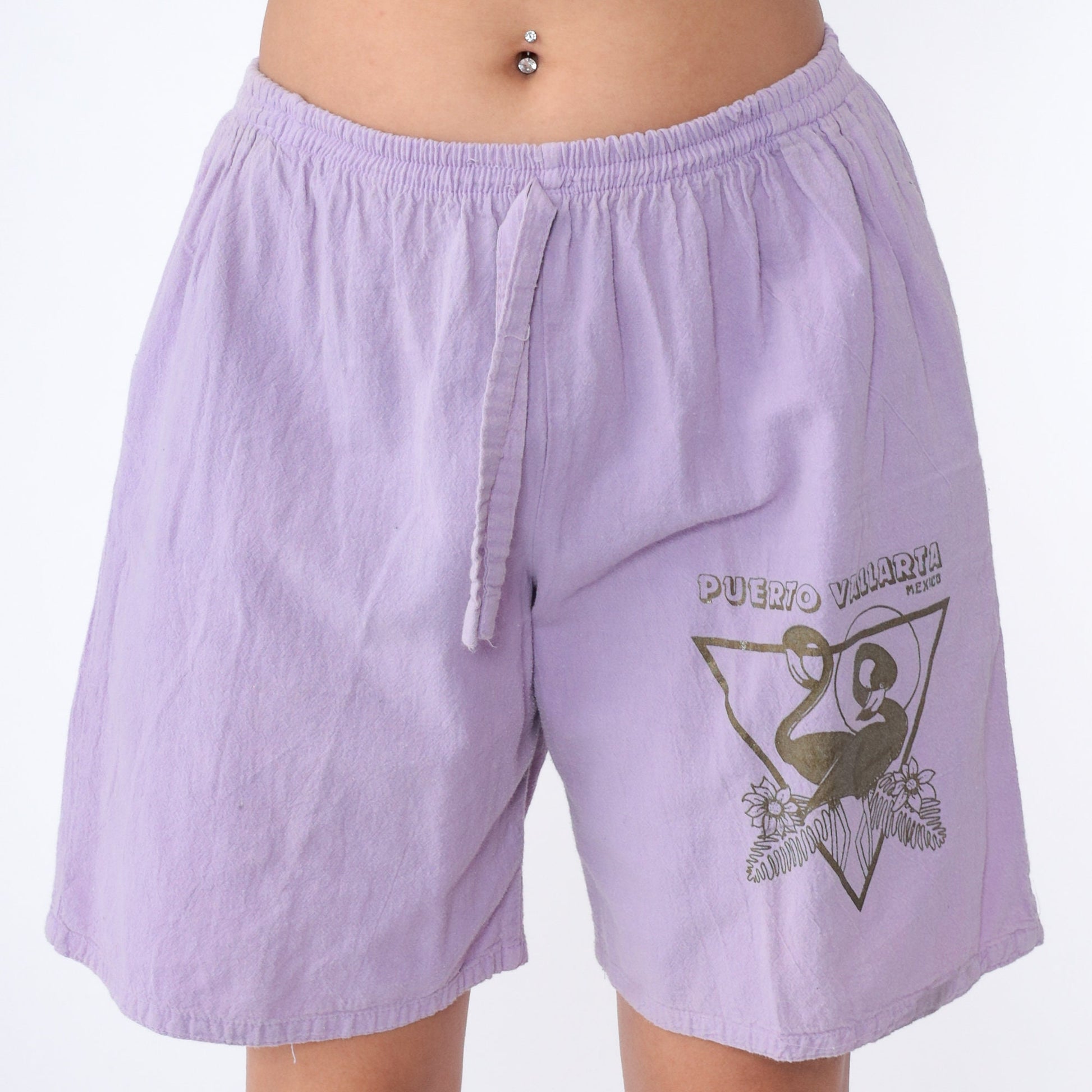 90s Puerto Vallarta Flamingo Graphic Shorts Lavender High Waisted Small