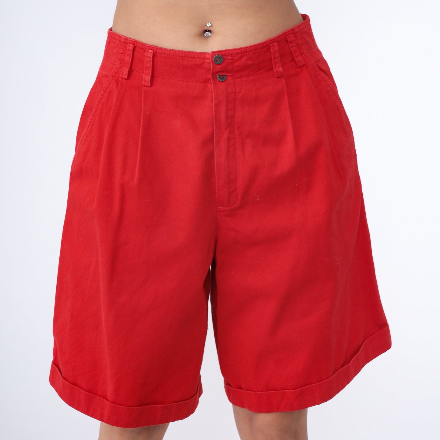 90s Liz Claiborne Red Pleated Shorts High Waist Cotton Cuffed Large 12