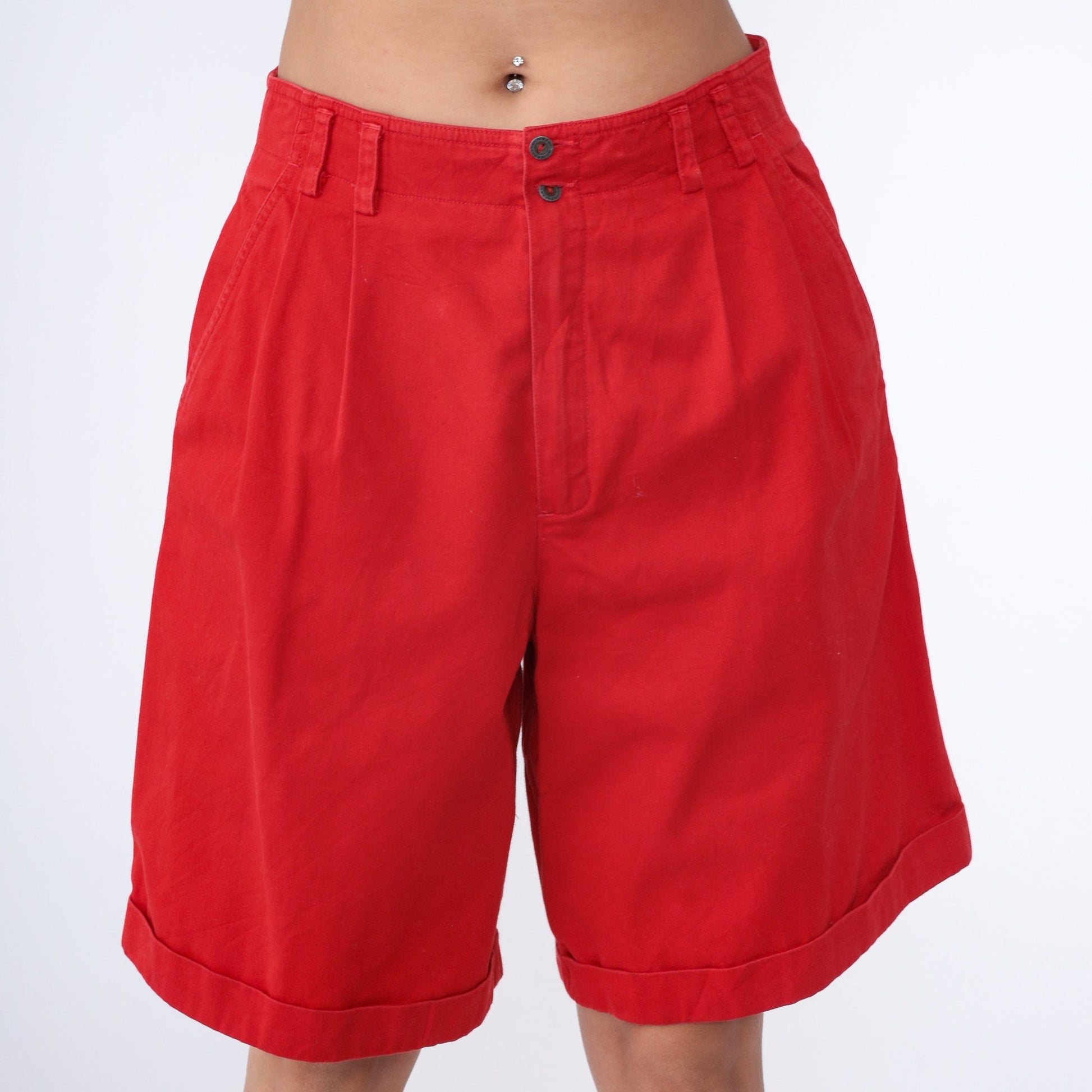 90s Liz Claiborne Red Pleated Shorts High Waist Cotton Cuffed Large 12