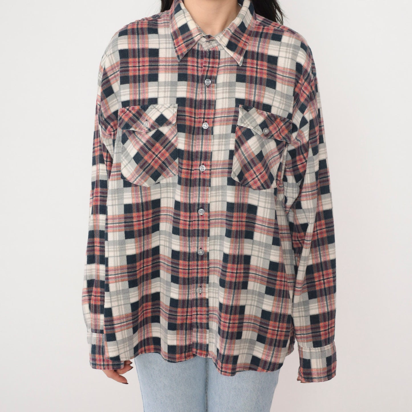 90s Plaid Flannel Button-Up Shirt Long Sleeve Lumberjack Extra Large XL