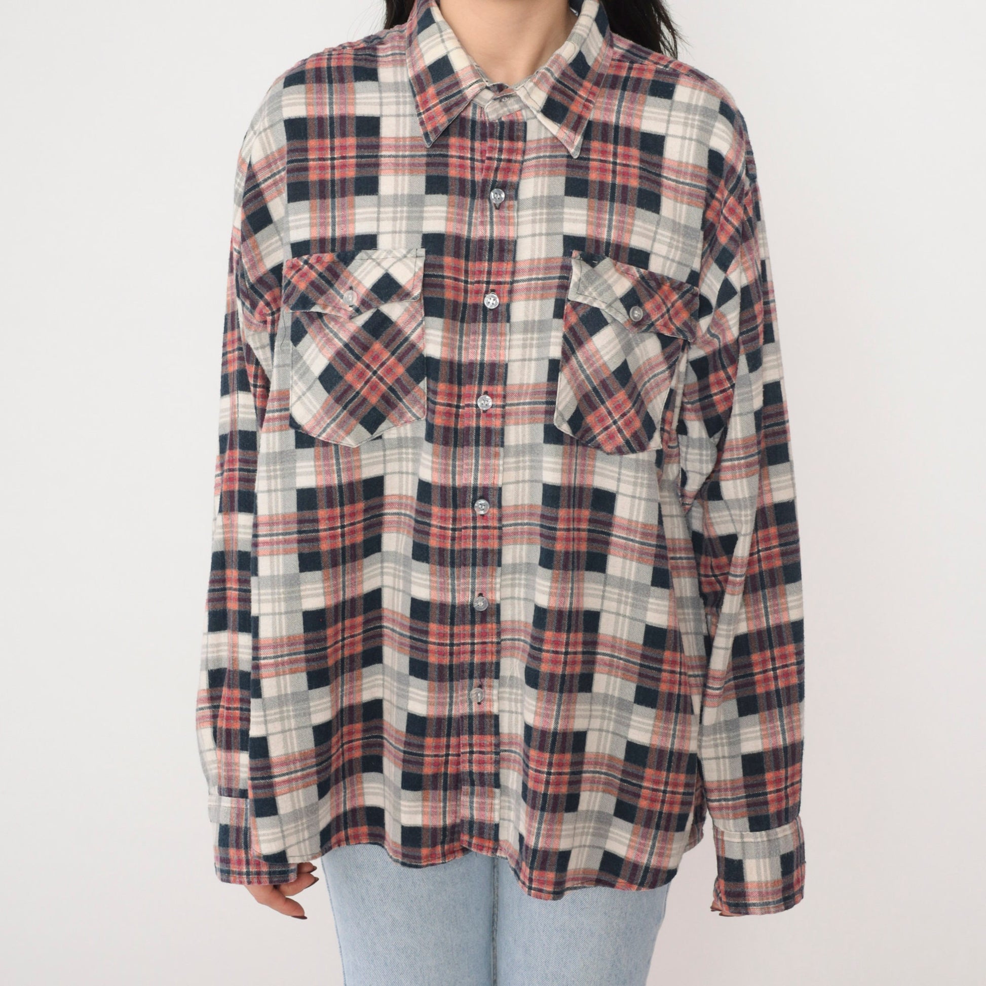 90s Plaid Flannel Button-Up Shirt Long Sleeve Lumberjack Extra Large XL