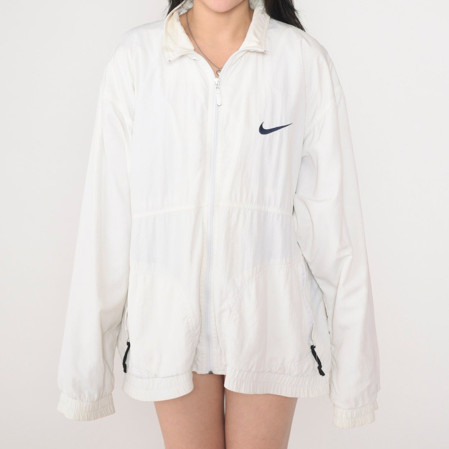 Nike Y2K White Windbreaker Jacket USA Flag Swoosh Nylon Large