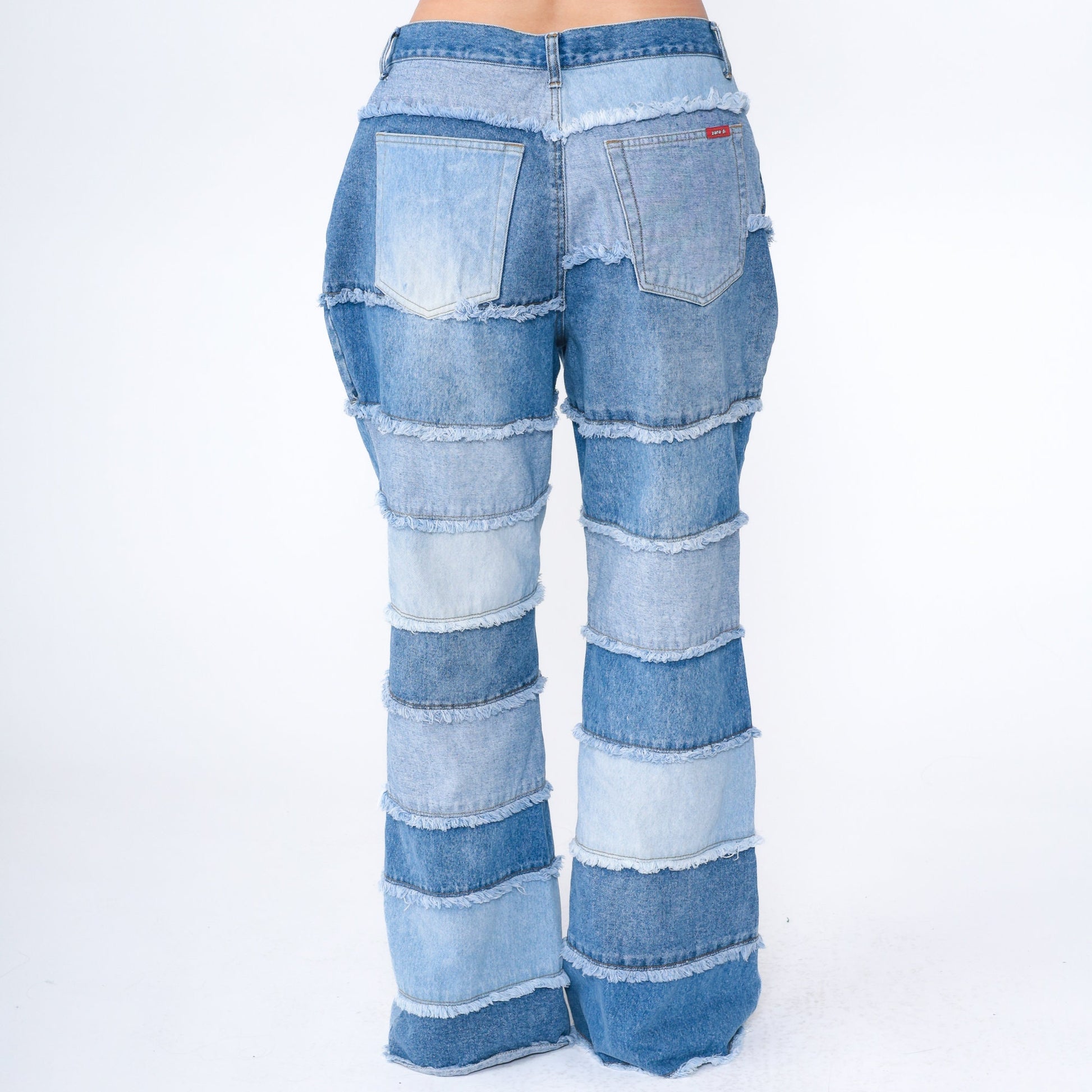 Y2K Zana Di Patchwork Bell Bottom Jeans Blue Denim Plus Size 20