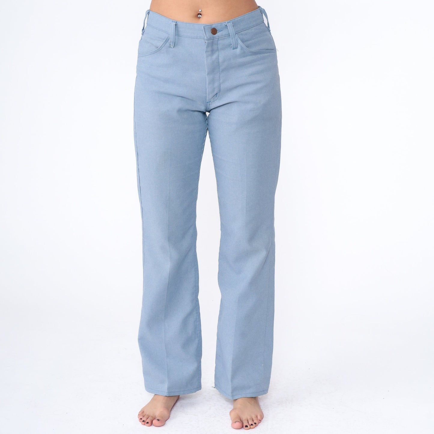 70s Wrangler Flared Trousers Baby Blue High Waist Bellbottoms Men's Medium 31