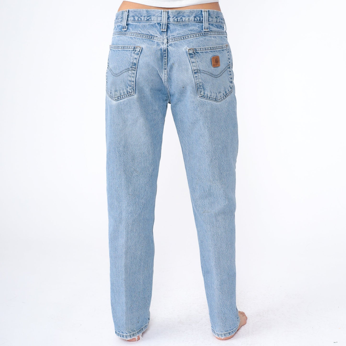 90s Carhartt Denim Jeans Tapered Straight Leg Blue Distressed 34